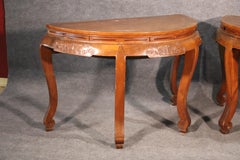 Solid Camphor Wood Chinese Demilune Console Tables with Drawers, circa 1890s