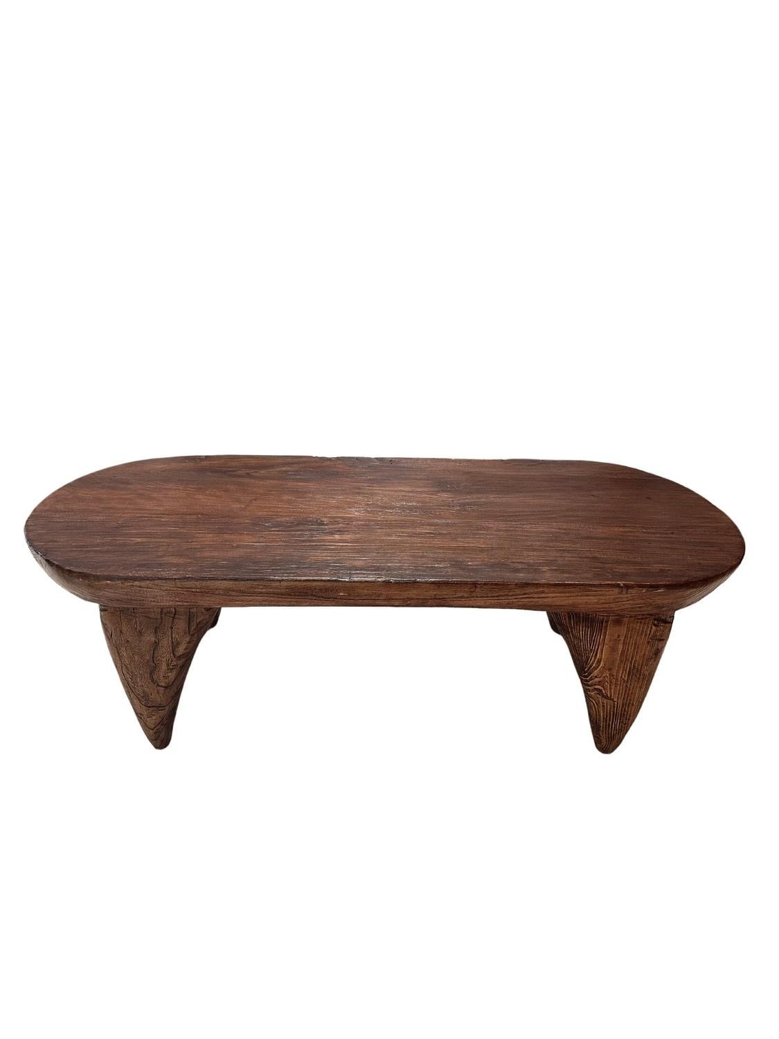 Hand-Carved Solid Camphor Wood Sofa Table, Organic Modern For Sale