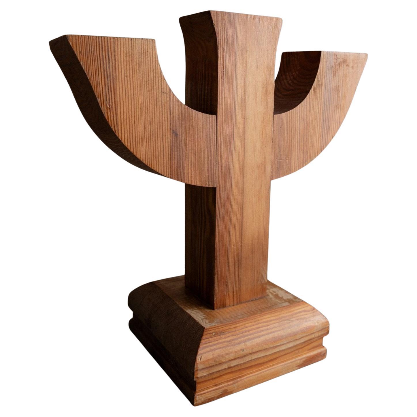Massiver Kerzenständer aus Holz Mid Century Design Italien, 1950er Jahre im Angebot