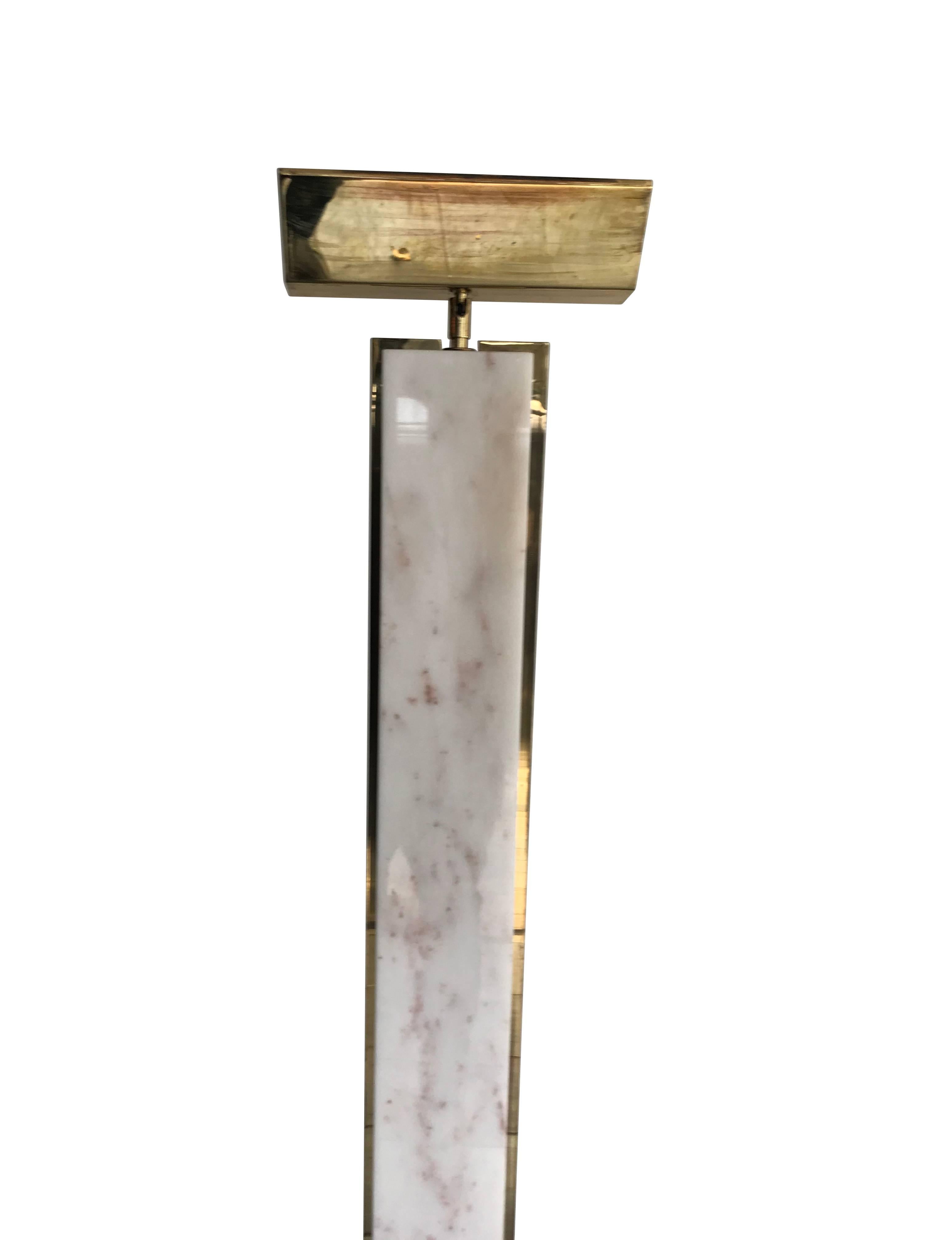 Mid-Century Modern Solid Carrara Pink Marble and Brass Floor Lamp by Mauro Martini