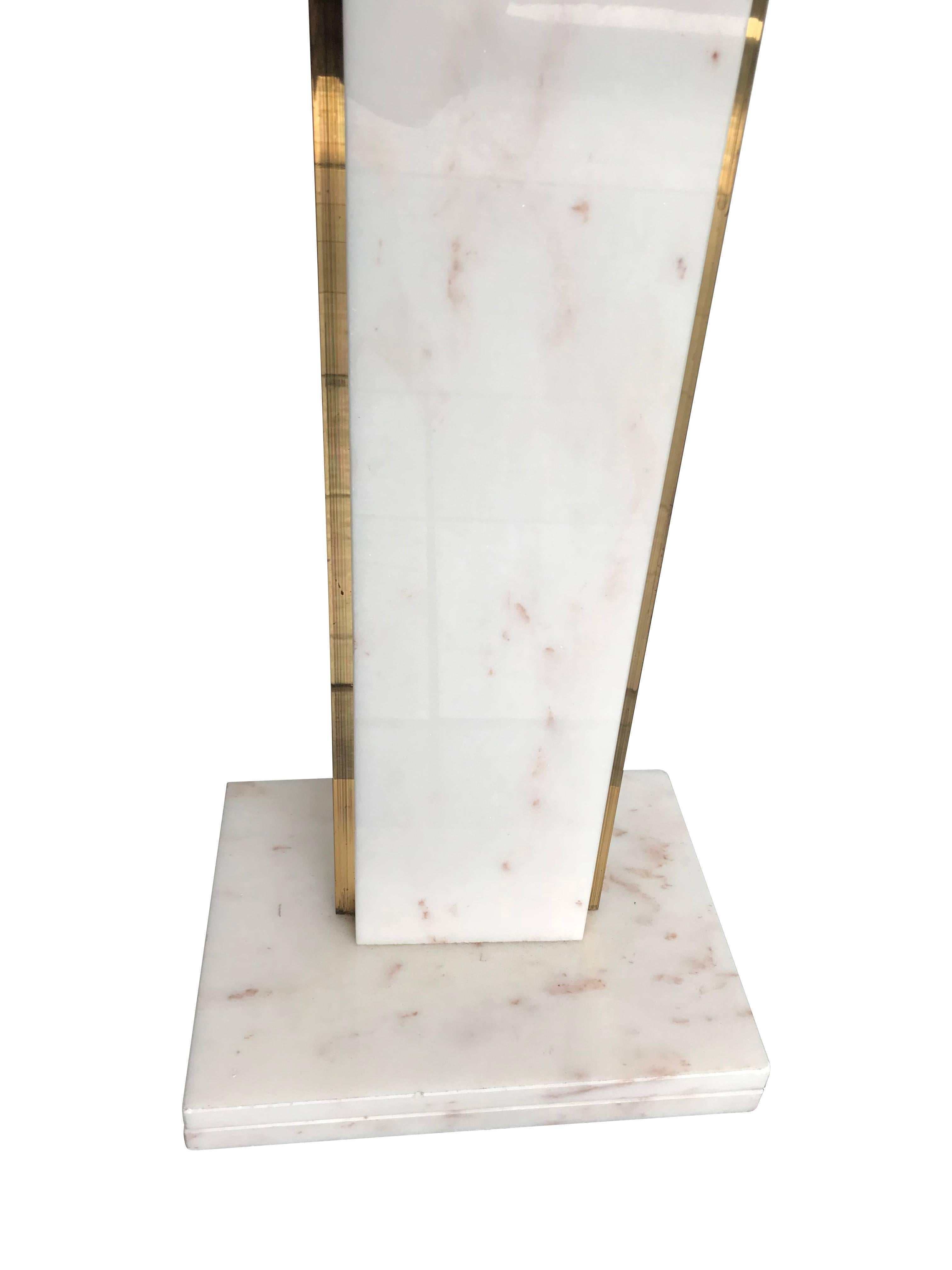 Italian Solid Carrara Pink Marble and Brass Floor Lamp by Mauro Martini