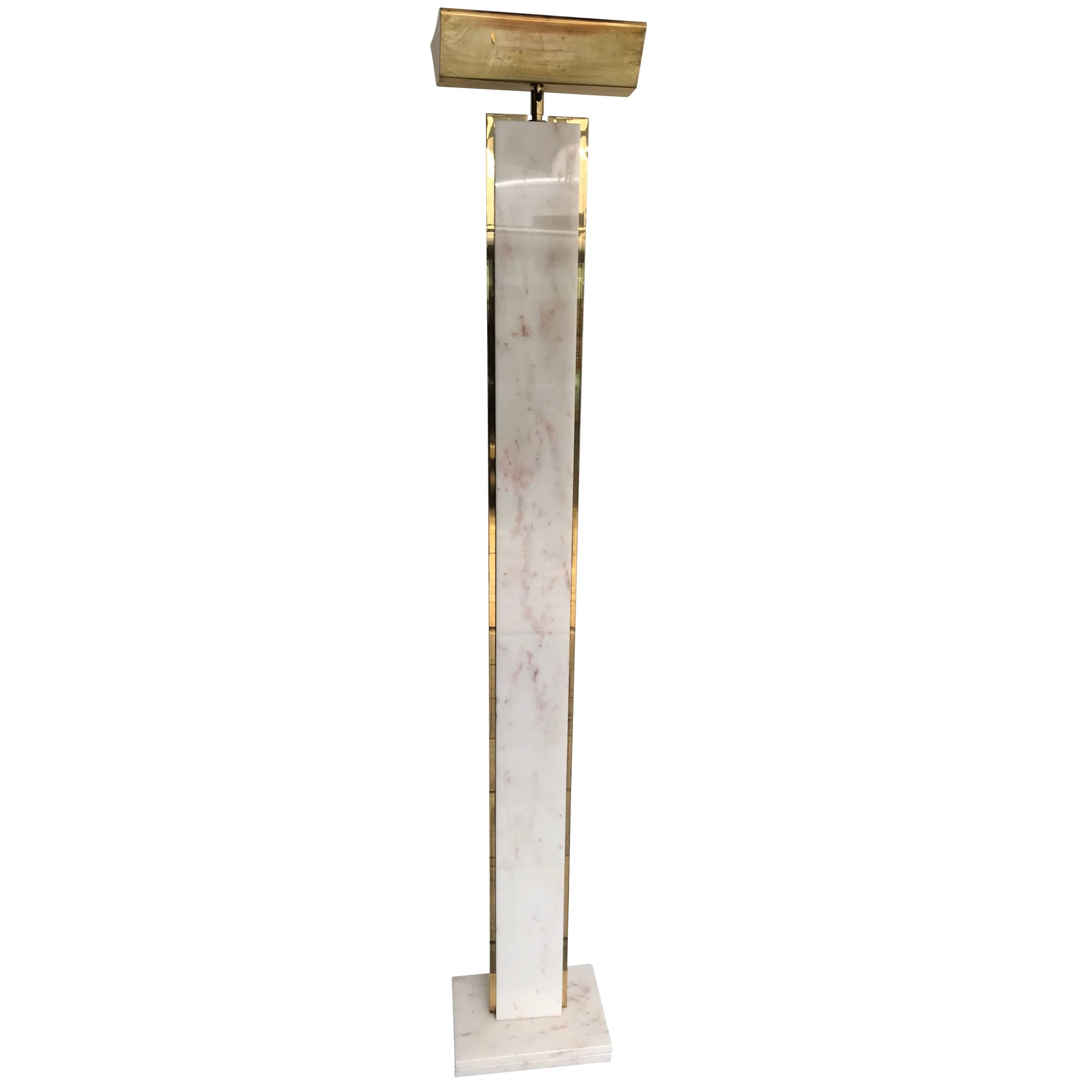 Solid Carrara Pink Marble and Brass Floor Lamp by Mauro Martini