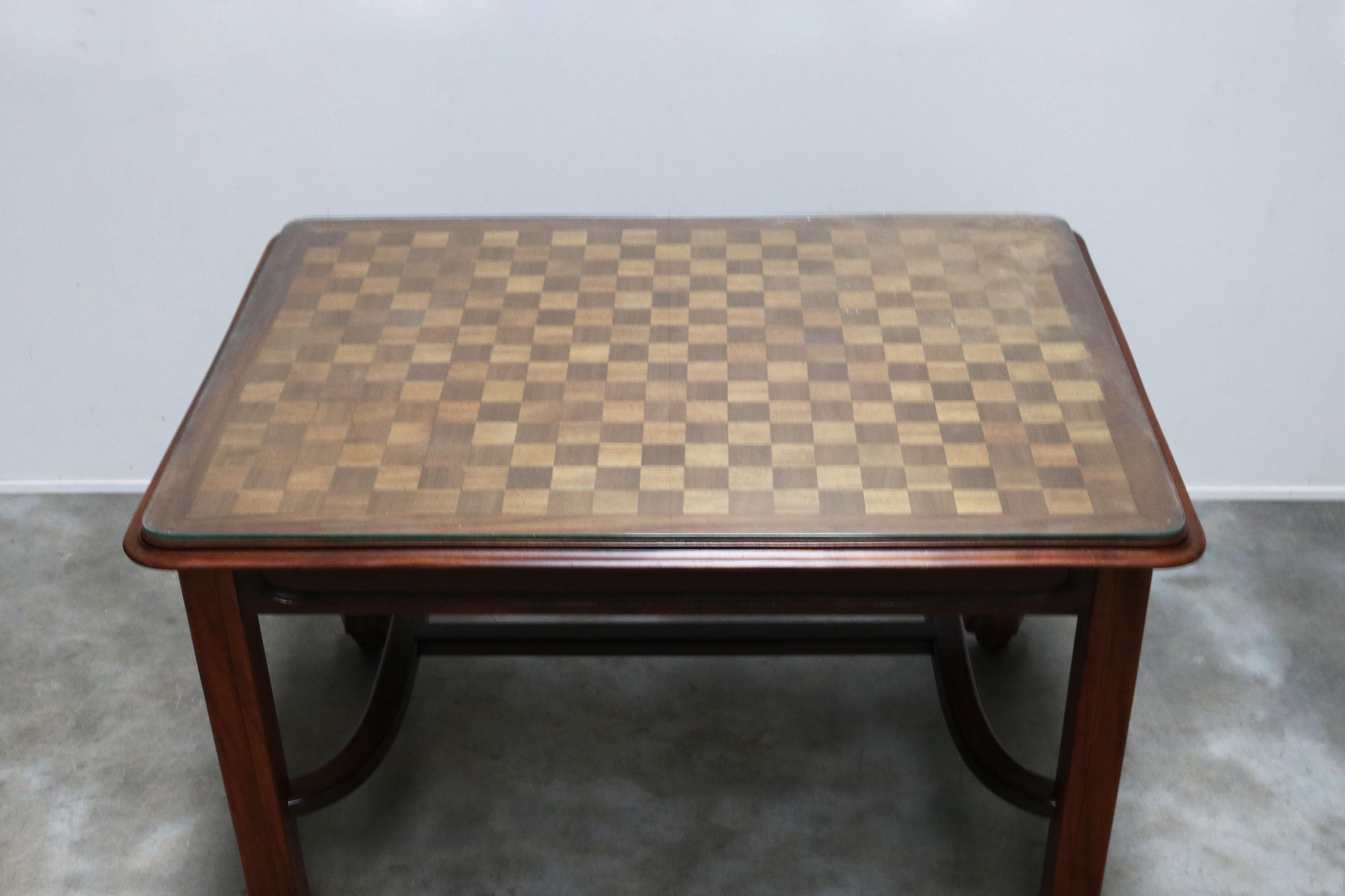 Solid carved mahogany Art nouveau table by Maison Gouffe with Inlaid top 1902 For Sale 3