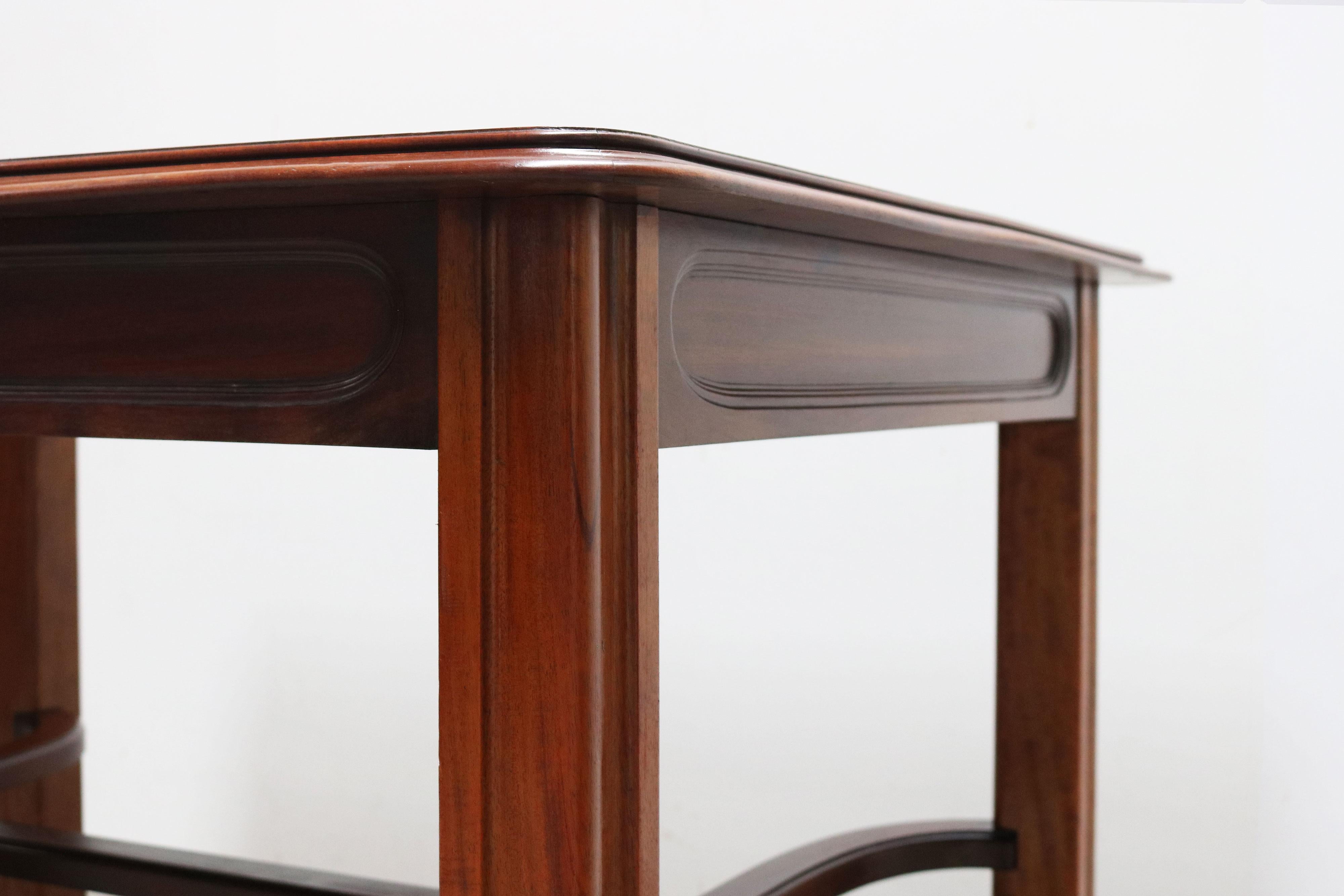 Hand-Carved Solid carved mahogany Art nouveau table by Maison Gouffe with Inlaid top 1902 For Sale