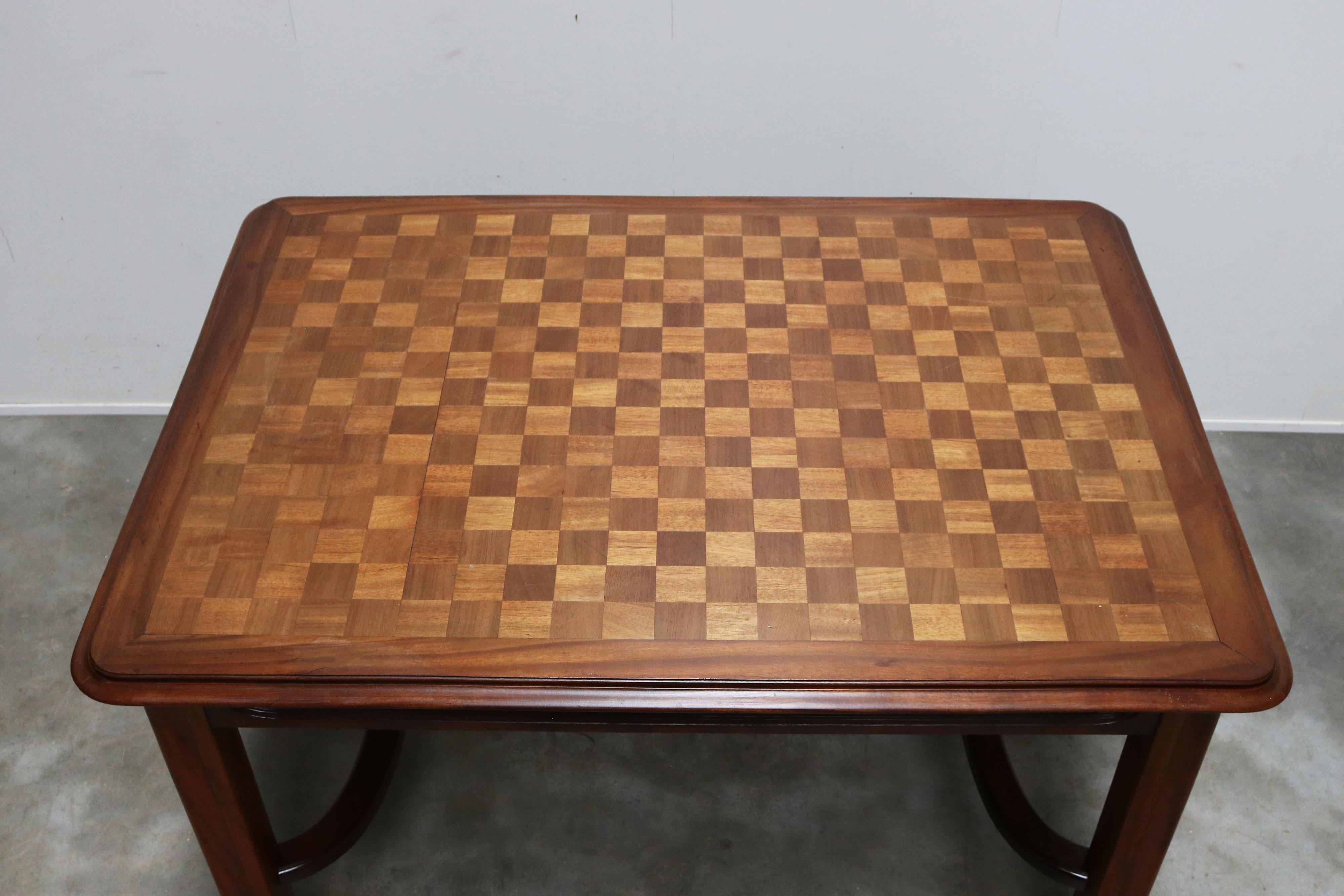 Solid carved mahogany Art nouveau table by Maison Gouffe with Inlaid top 1902 For Sale 1