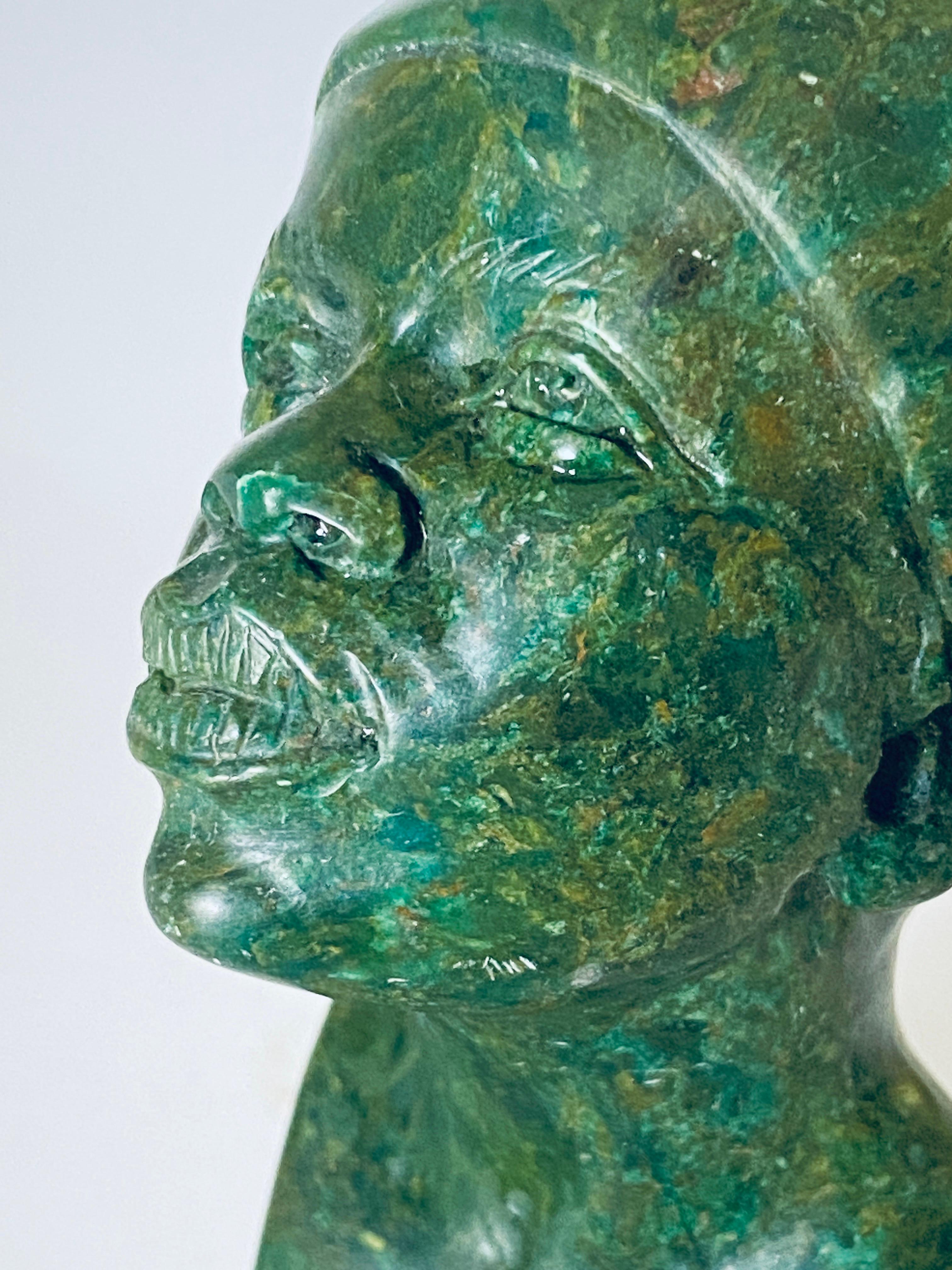 Mid-Century Modern Solid Carved Malchite Head Sculpture or Paperweight For Sale
