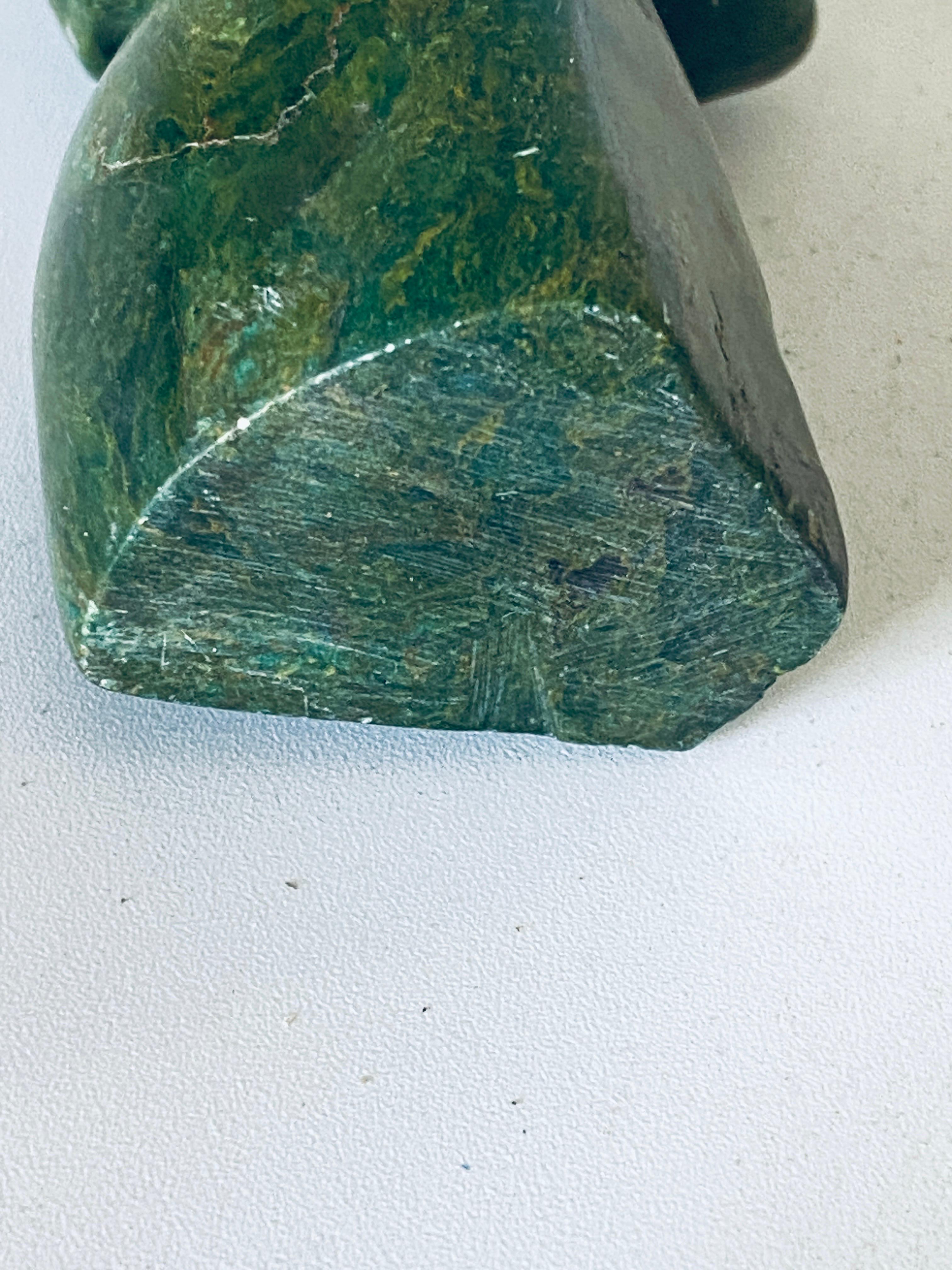 Mid-20th Century Solid Carved Malchite Head Sculpture or Paperweight For Sale