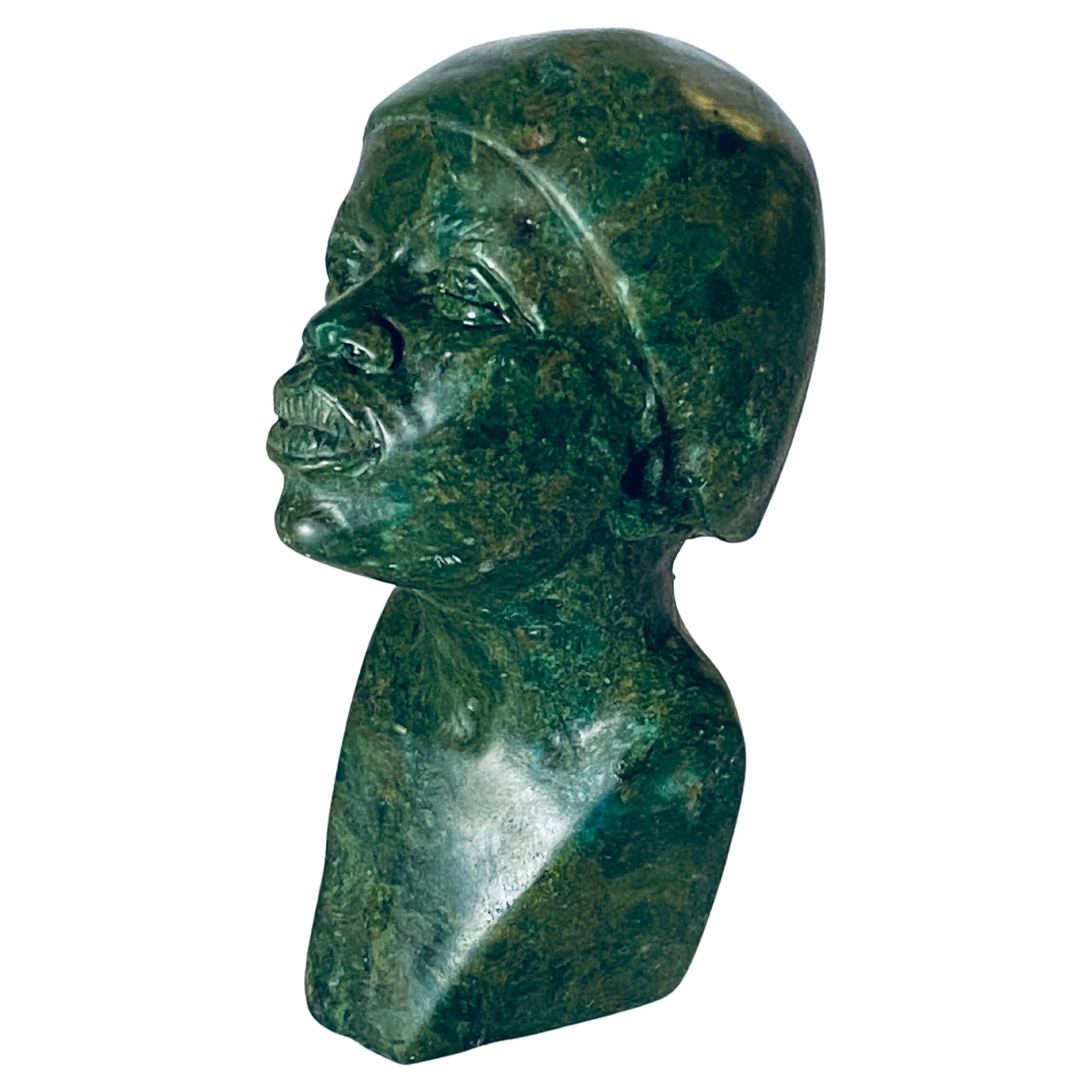 Solid Carved Malchite Head Sculpture or Paperweight For Sale