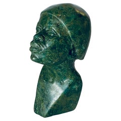 Vintage Solid Carved Malchite Head Sculpture or Paperweight