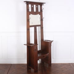 Solid Carved Oak Arts & Crafts Hall Stand with Seat