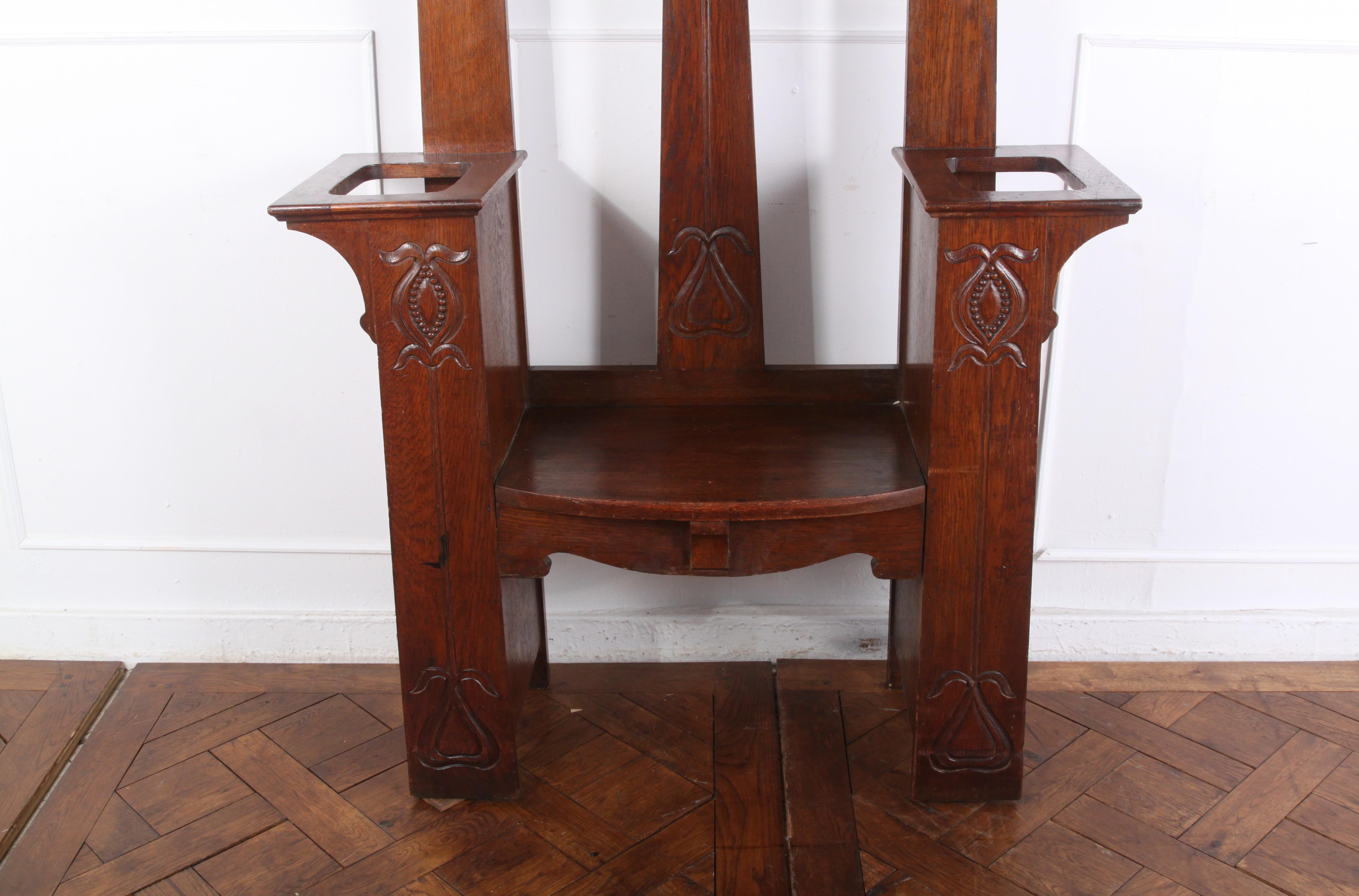 Arts and Crafts Solid Carved Oak Arts & Crafts Hall Stand with Seat