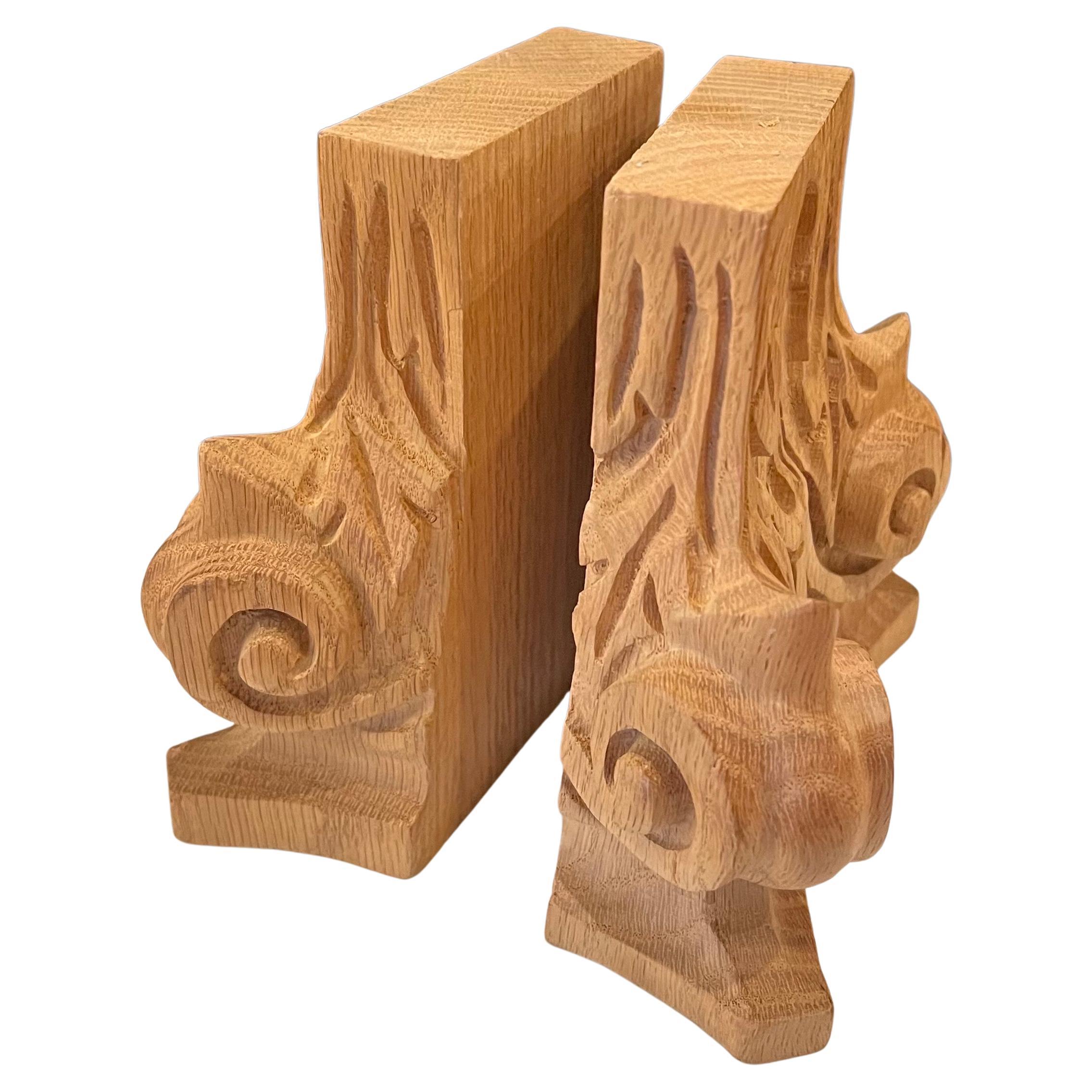 Nice pair of carved oak wood column support bookends circa 1970's .