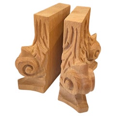 Solid Carved Oak Column Bookends 1970's