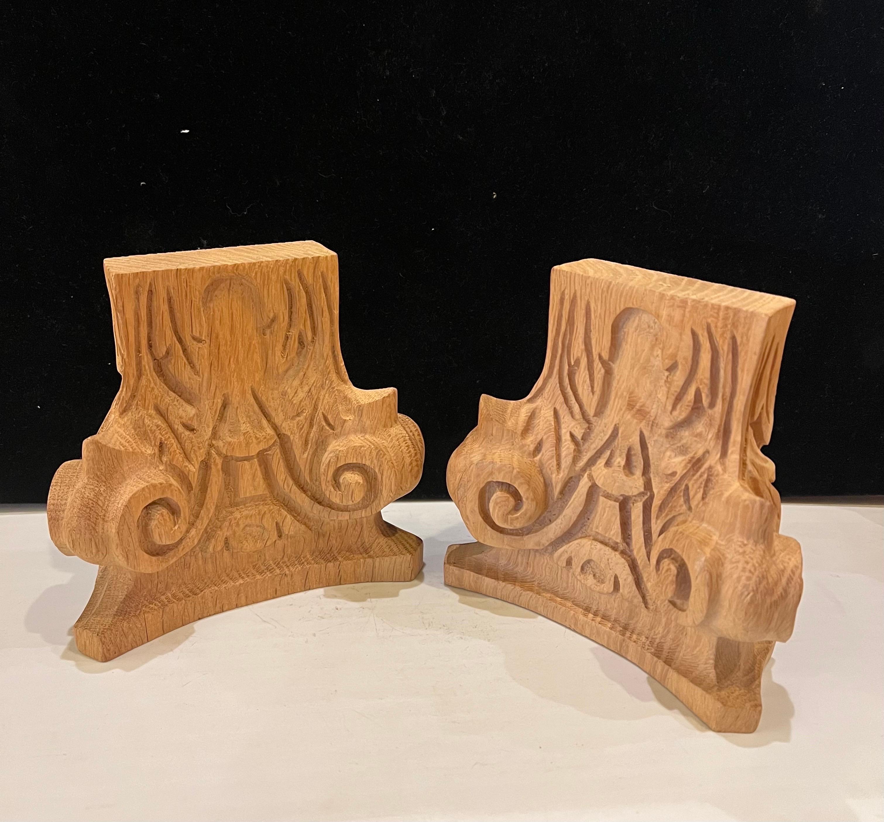 Classical Greek Solid Carved Oak Column Bookends 1970's For Sale