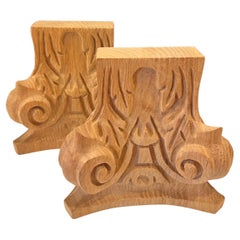 Solid Carved Oak Column Bookends 1970's