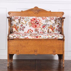 Solid Carved Quarter Sawn Oak Hall Bench, circa 1900