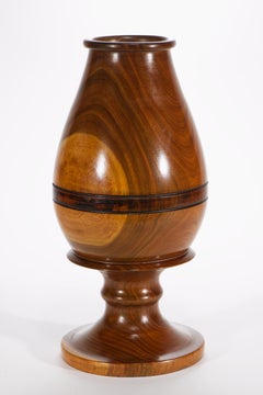 Solid Carved Rosewood Footed Wood Vase, Mid Century Modern