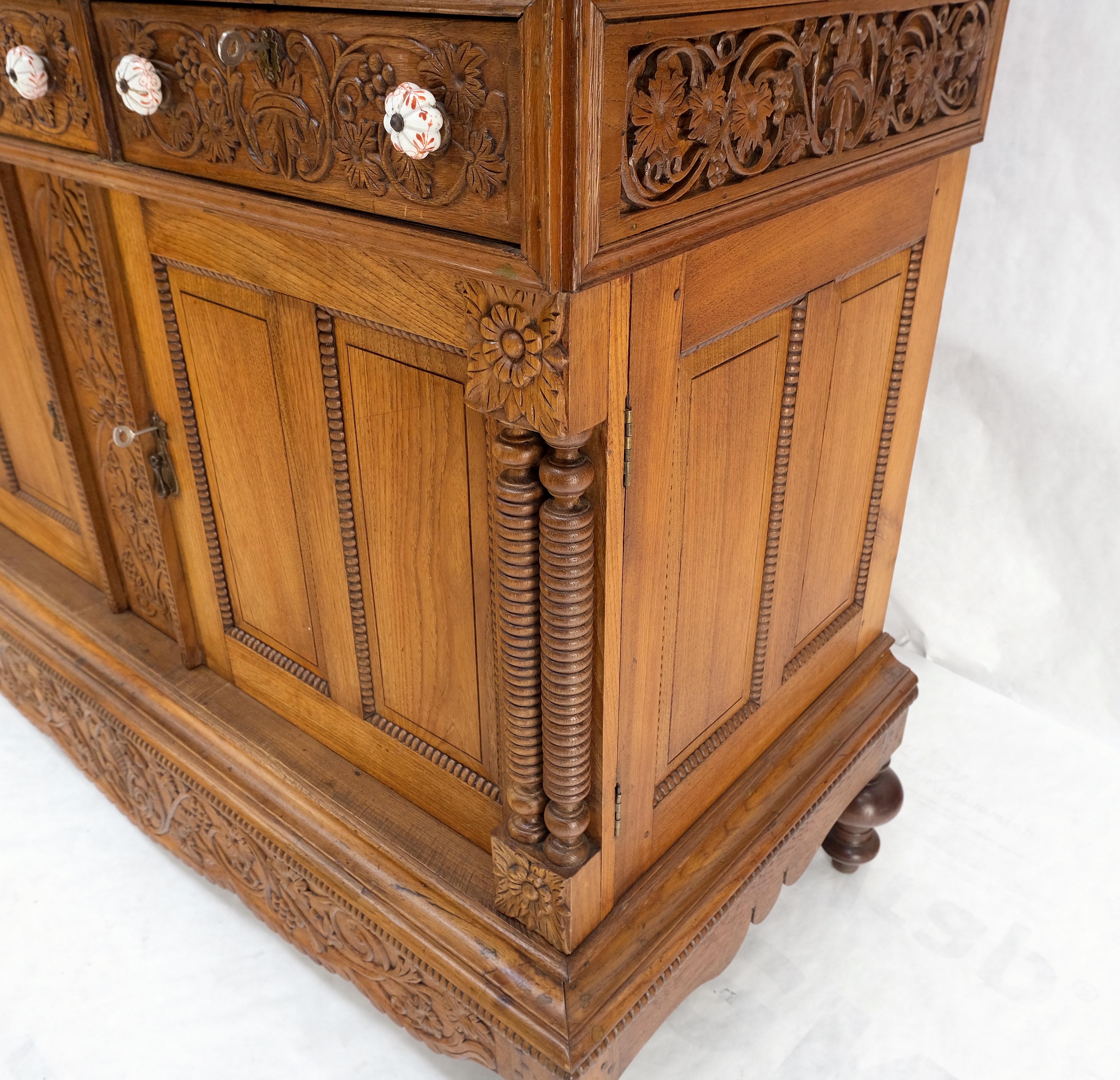 Solid Carved Teak Antique Two Part Cupboard Cabinet with Unique Feature Mint! For Sale 2