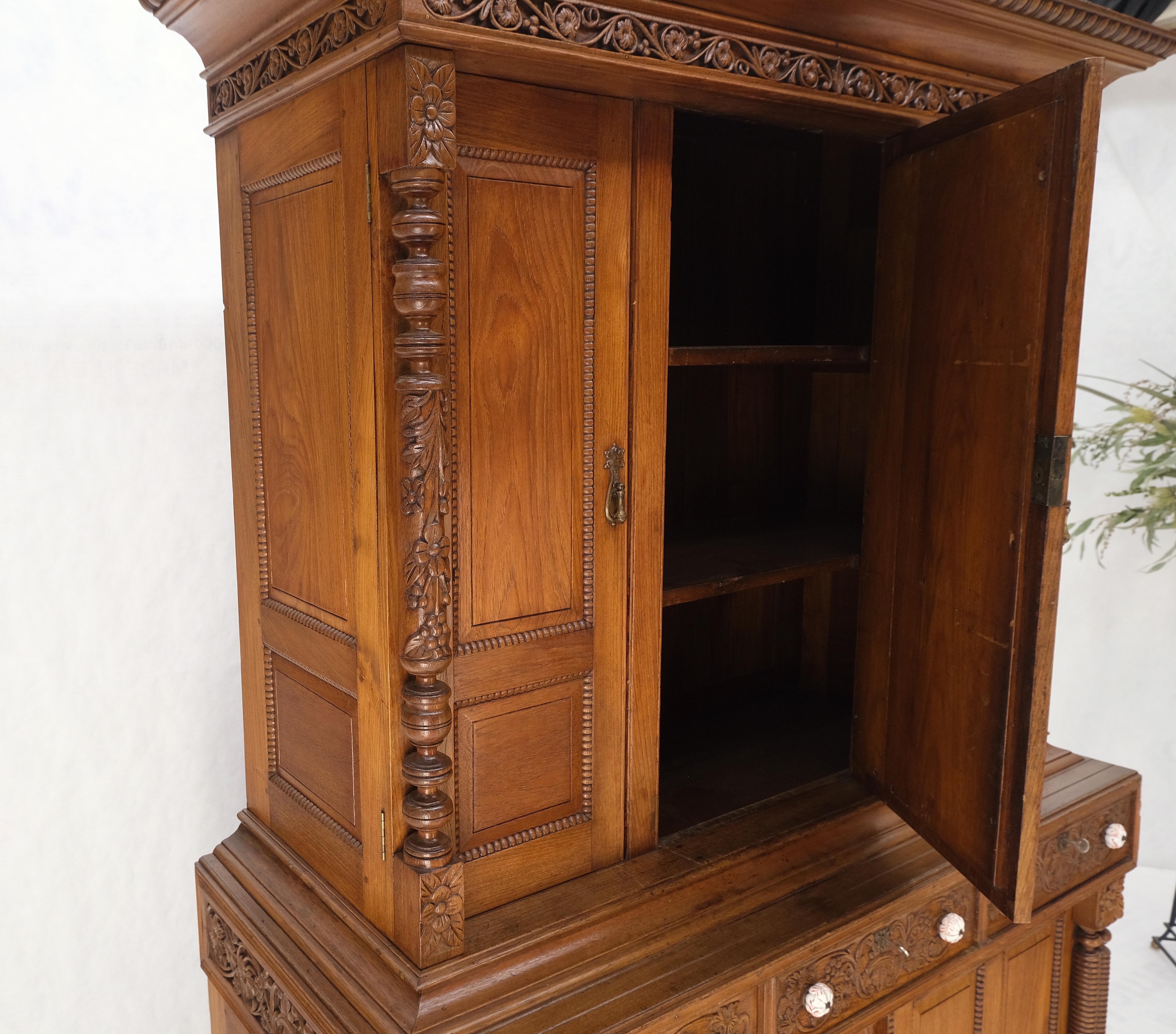 Solid Carved Teak Antique Two Part Cupboard Cabinet with Unique Feature Mint! For Sale 3