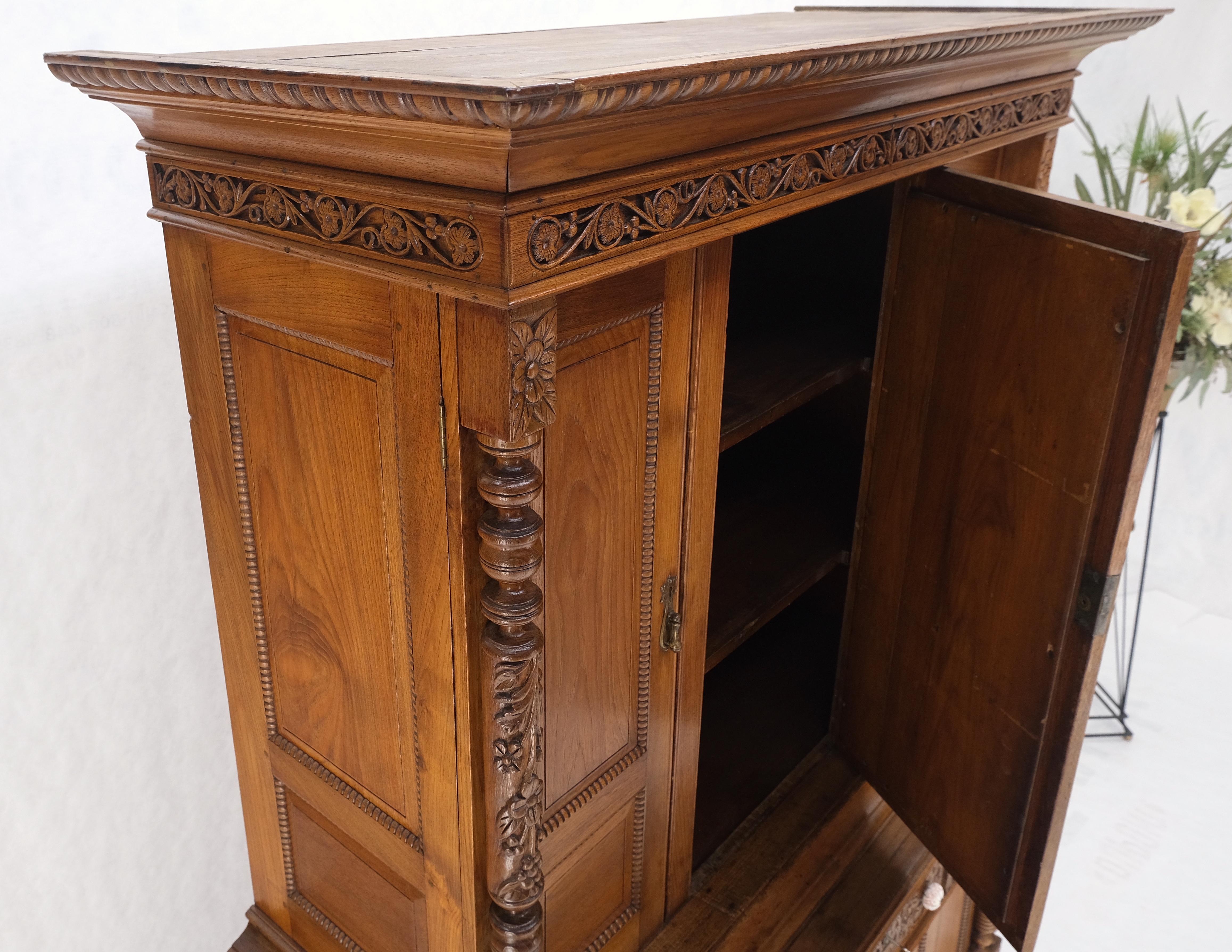 Solid Carved Teak Antique Two Part Cupboard Cabinet with Unique Feature Mint! For Sale 5