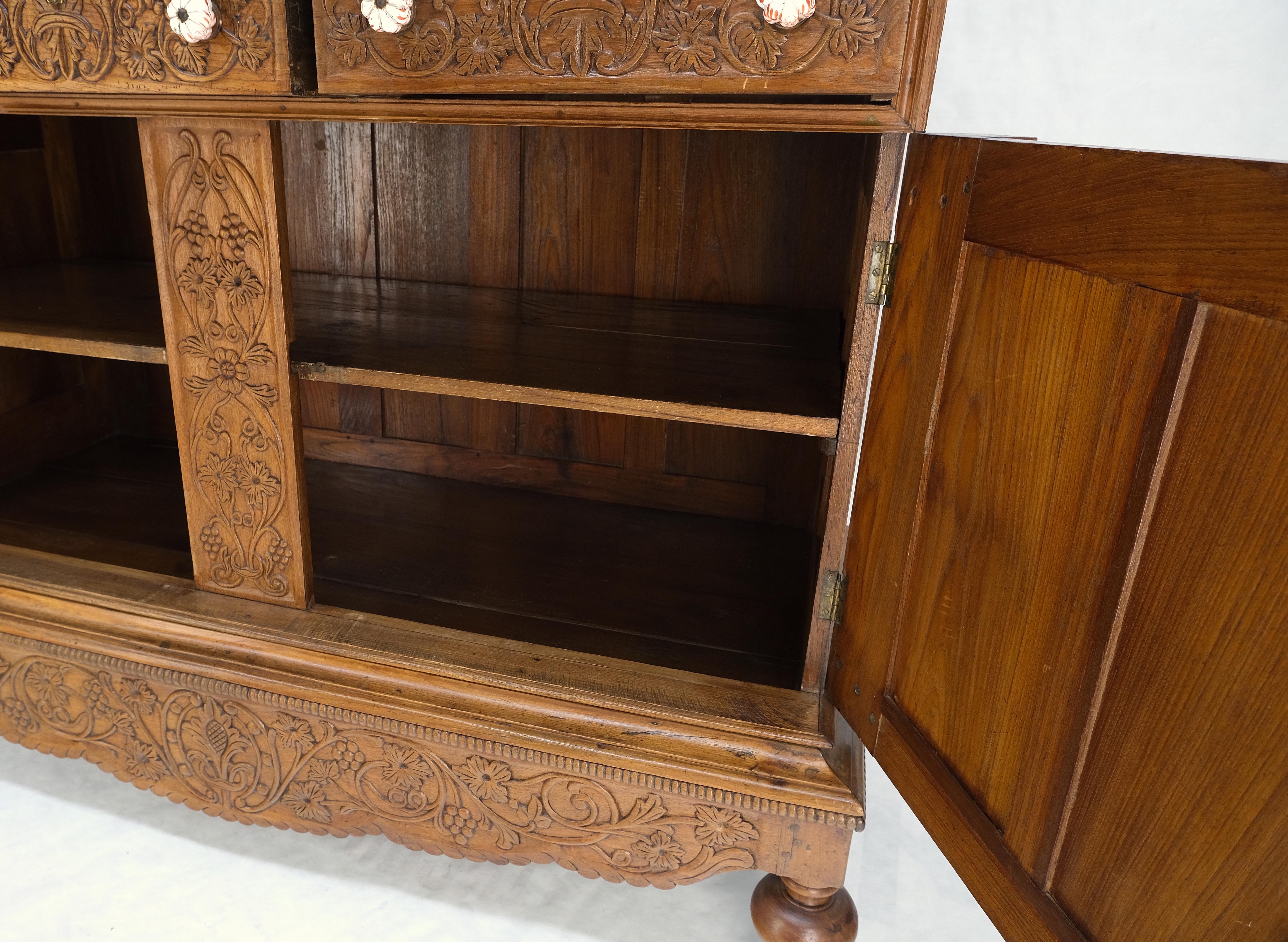 20th Century Solid Carved Teak Antique Two Part Cupboard Cabinet with Unique Feature Mint! For Sale