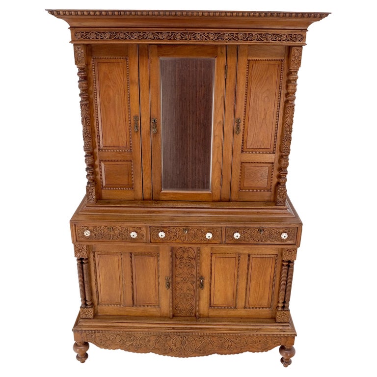 Solid Raud Cupboard Solid Carved Teak Antique Two Part Cupboard Cabinet with Unique Feature ...