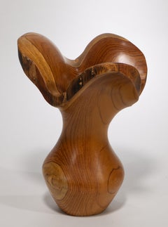 Solid Carved Teak Root Wood Vase with Live Edge Rim, Mid Century Modern