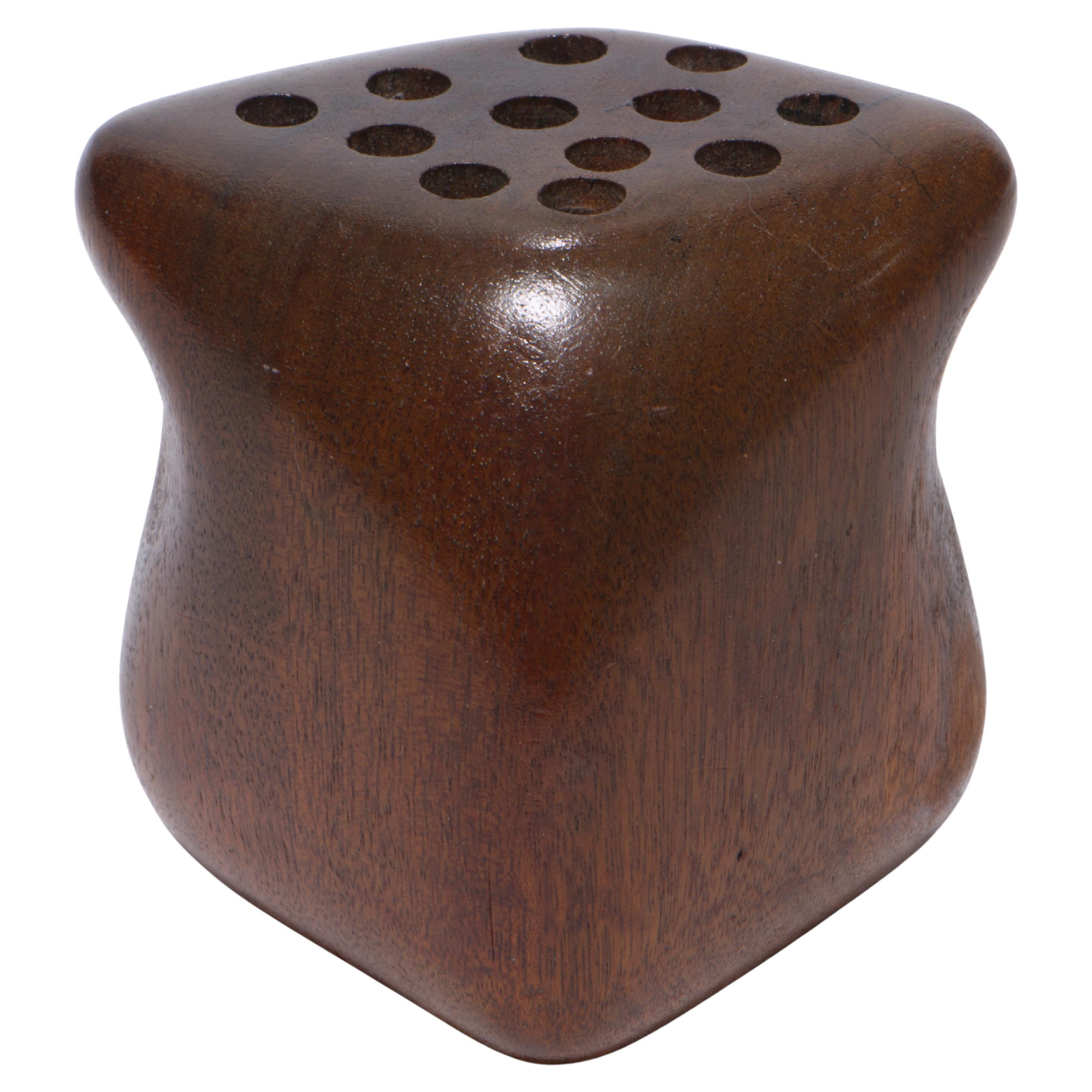 Solid Carved Walnut Wood Pen Brush Stand, American Studio Craft