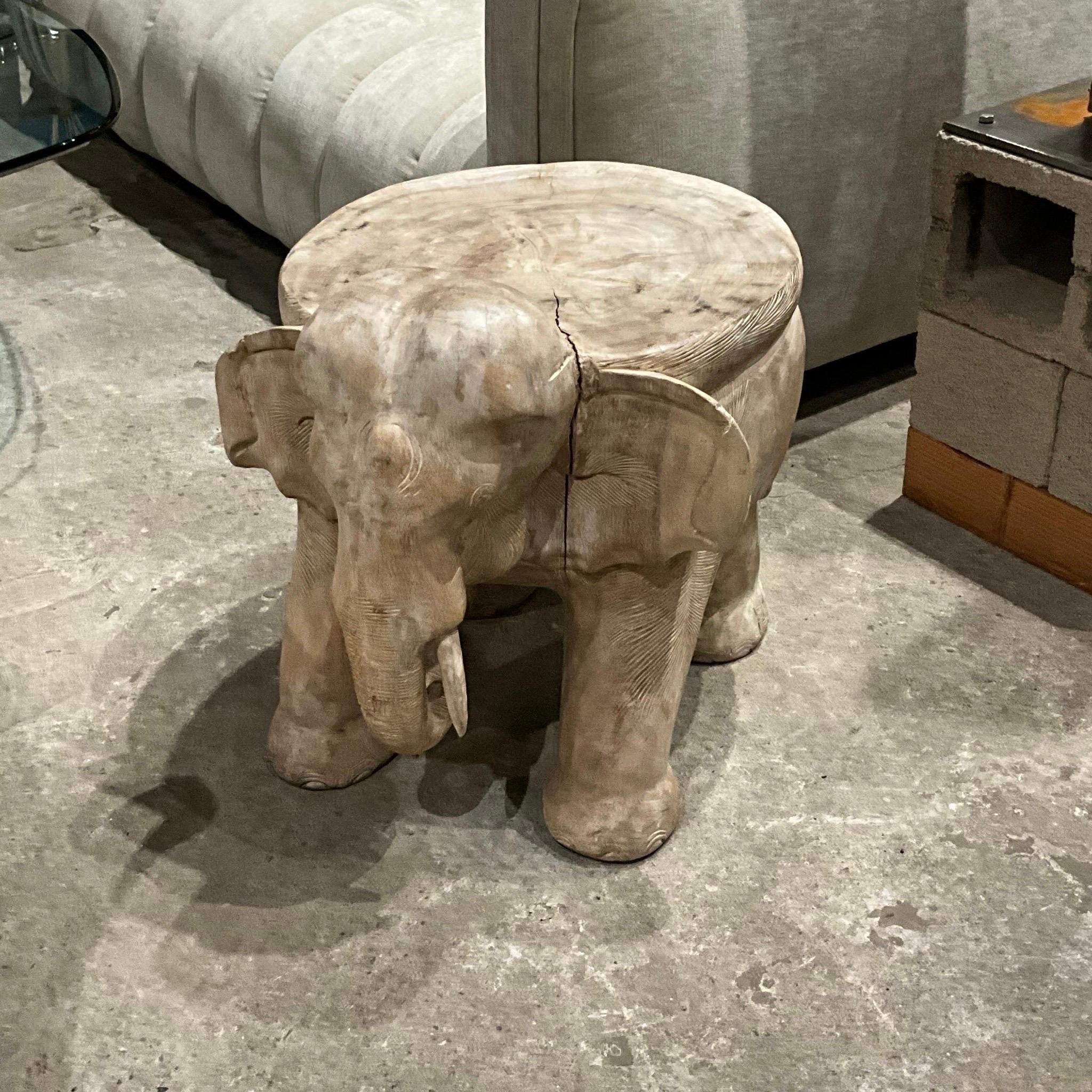Late 20th Century Solid Carved Wood Elephant Stool or Side Table Accent Table