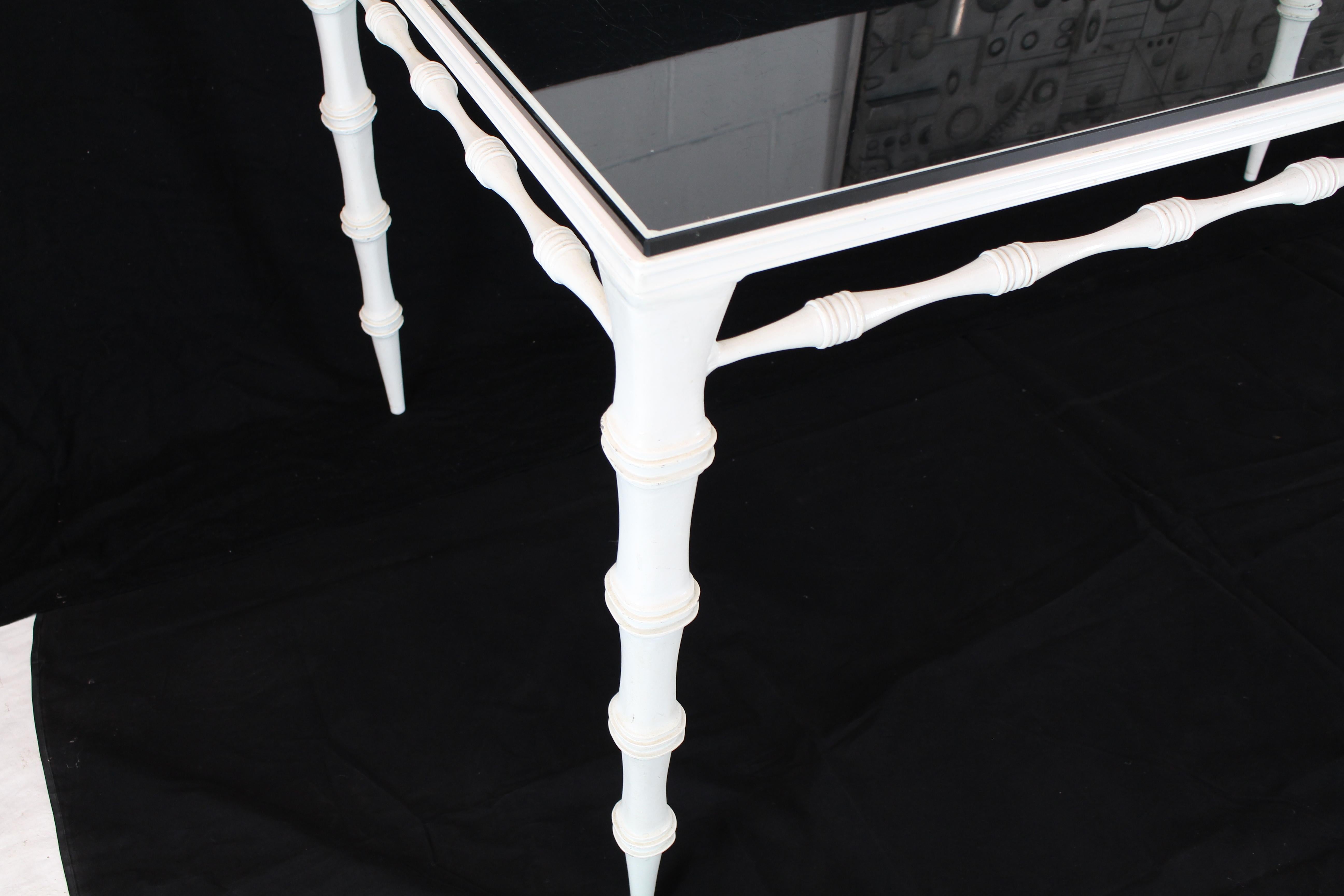 20th Century Solid Cast Aluminum Faux Bamboo Tapered Leg Glass Top White Dining Table Outdoor