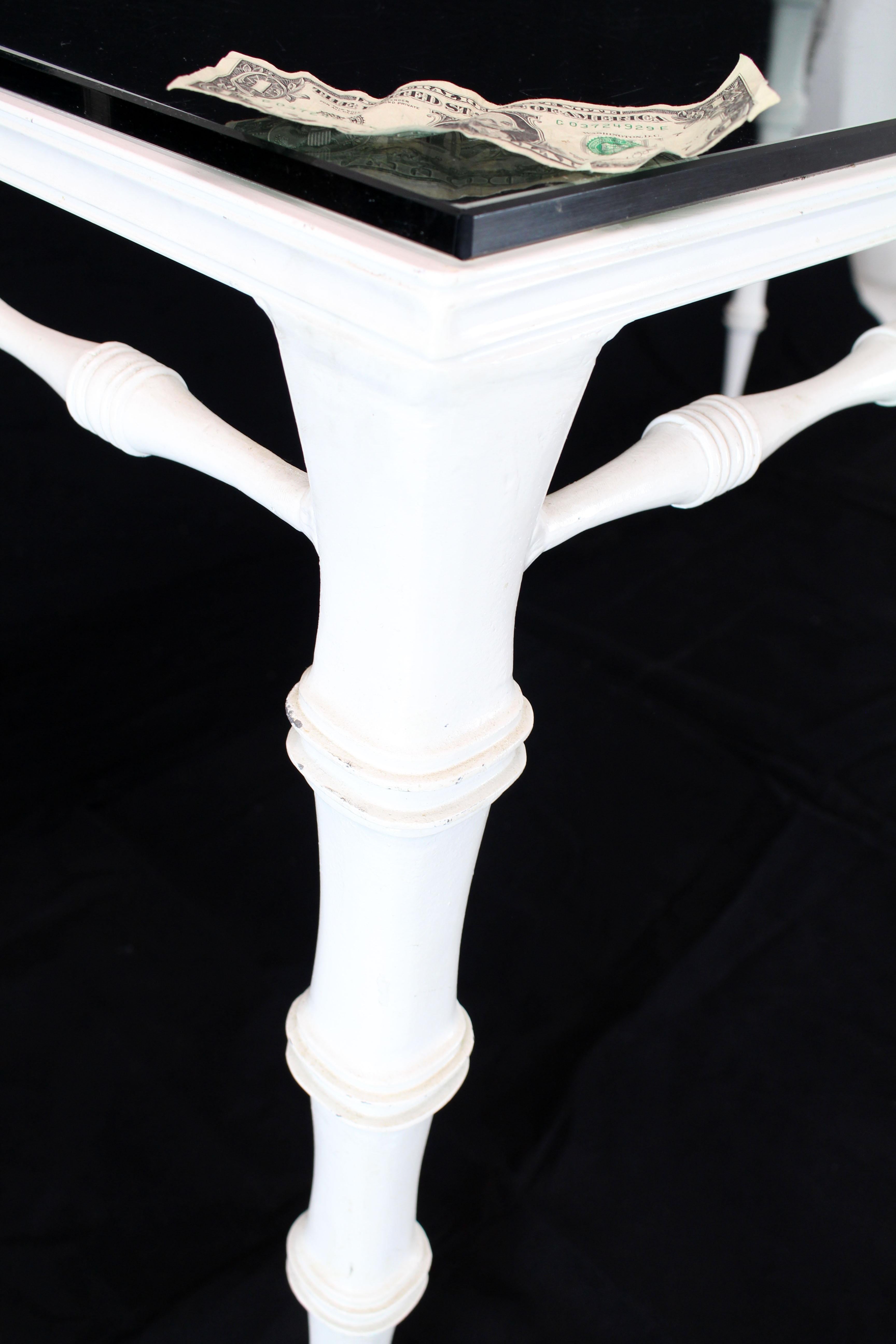 Solid Cast Aluminum Faux Bamboo Tapered Leg Glass Top White Dining Table Outdoor 2