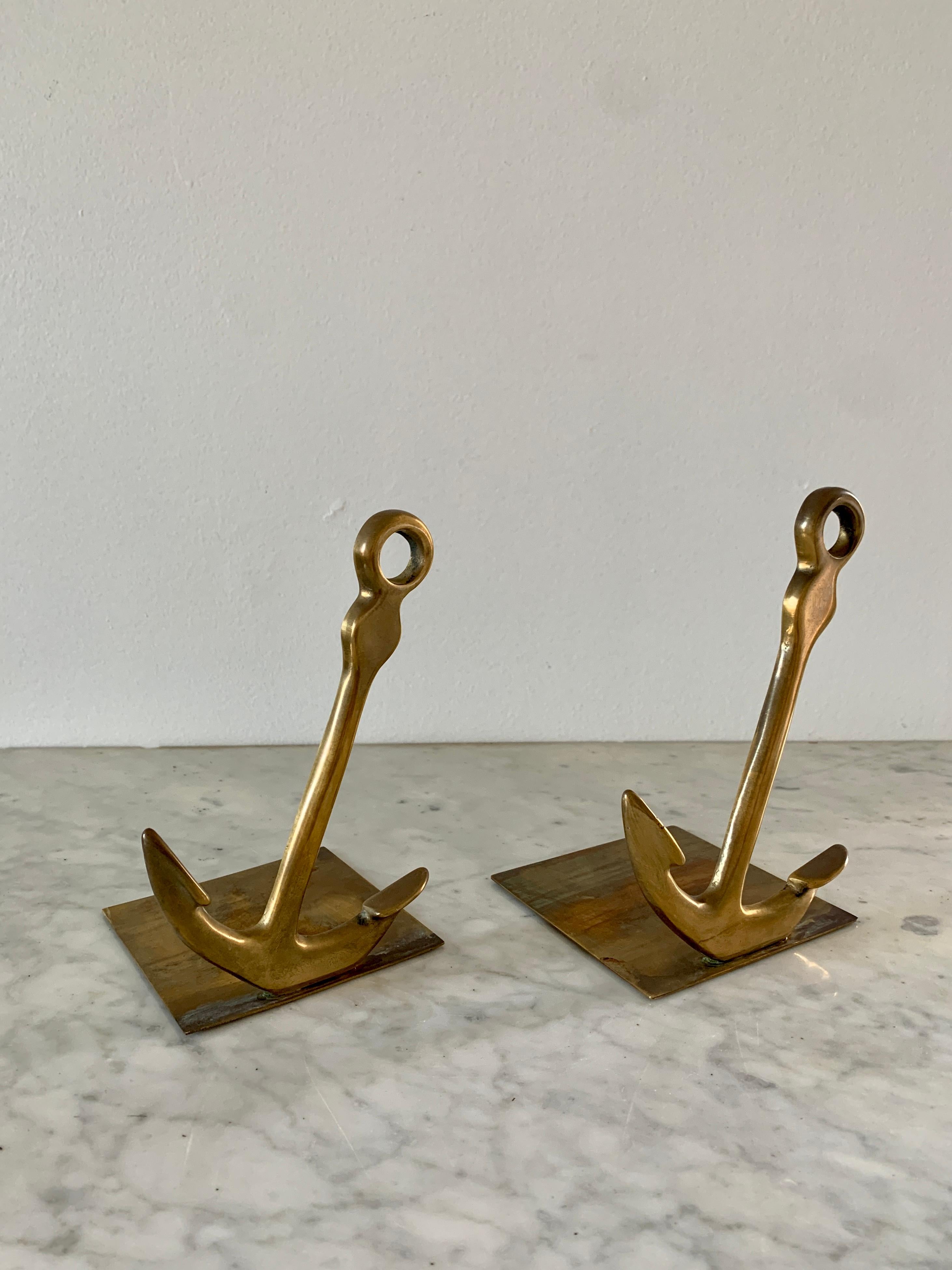 Mid-Century Modern Solid Cast Brass Anchor Bookends For Sale