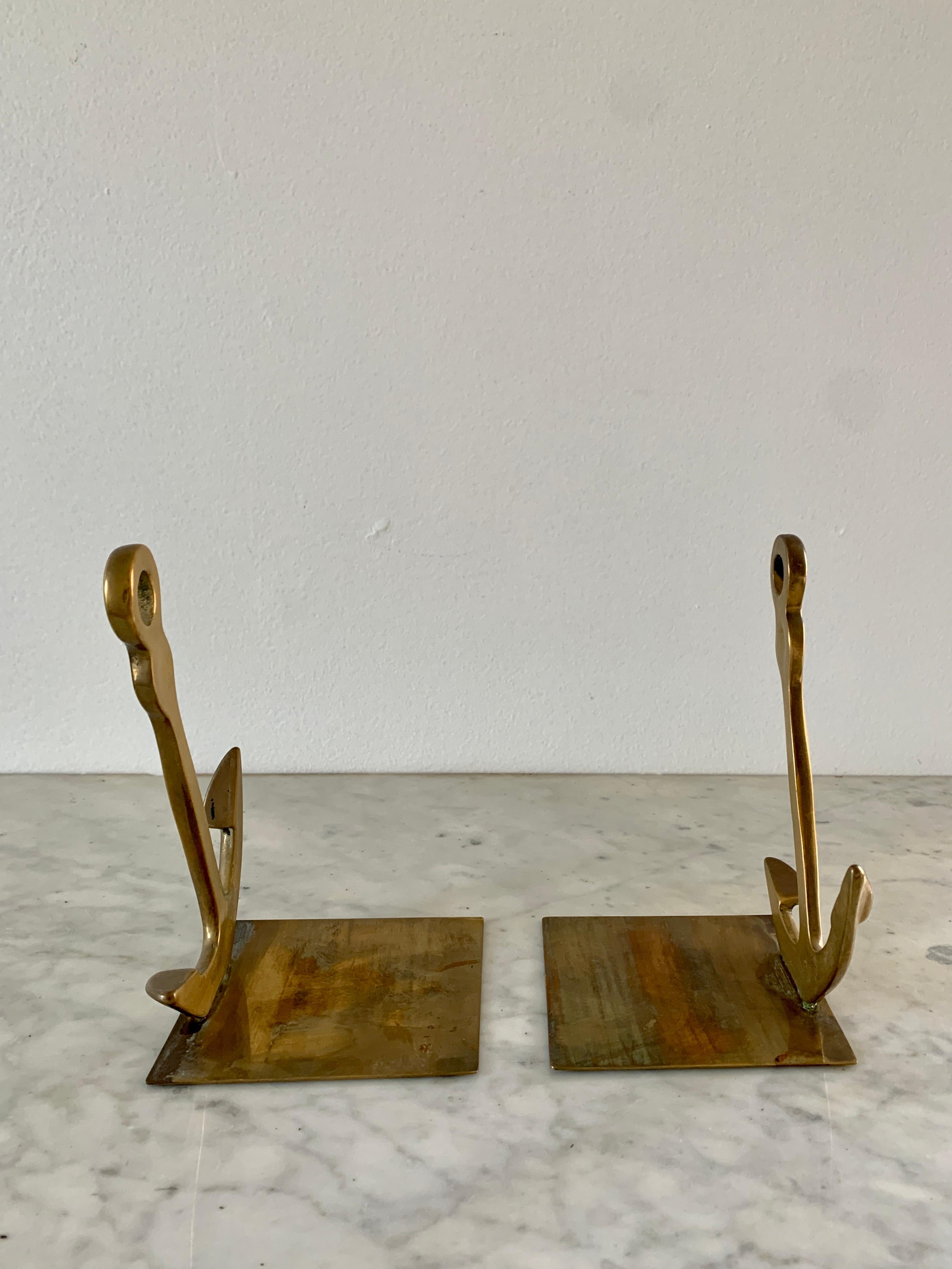 American Solid Cast Brass Anchor Bookends For Sale