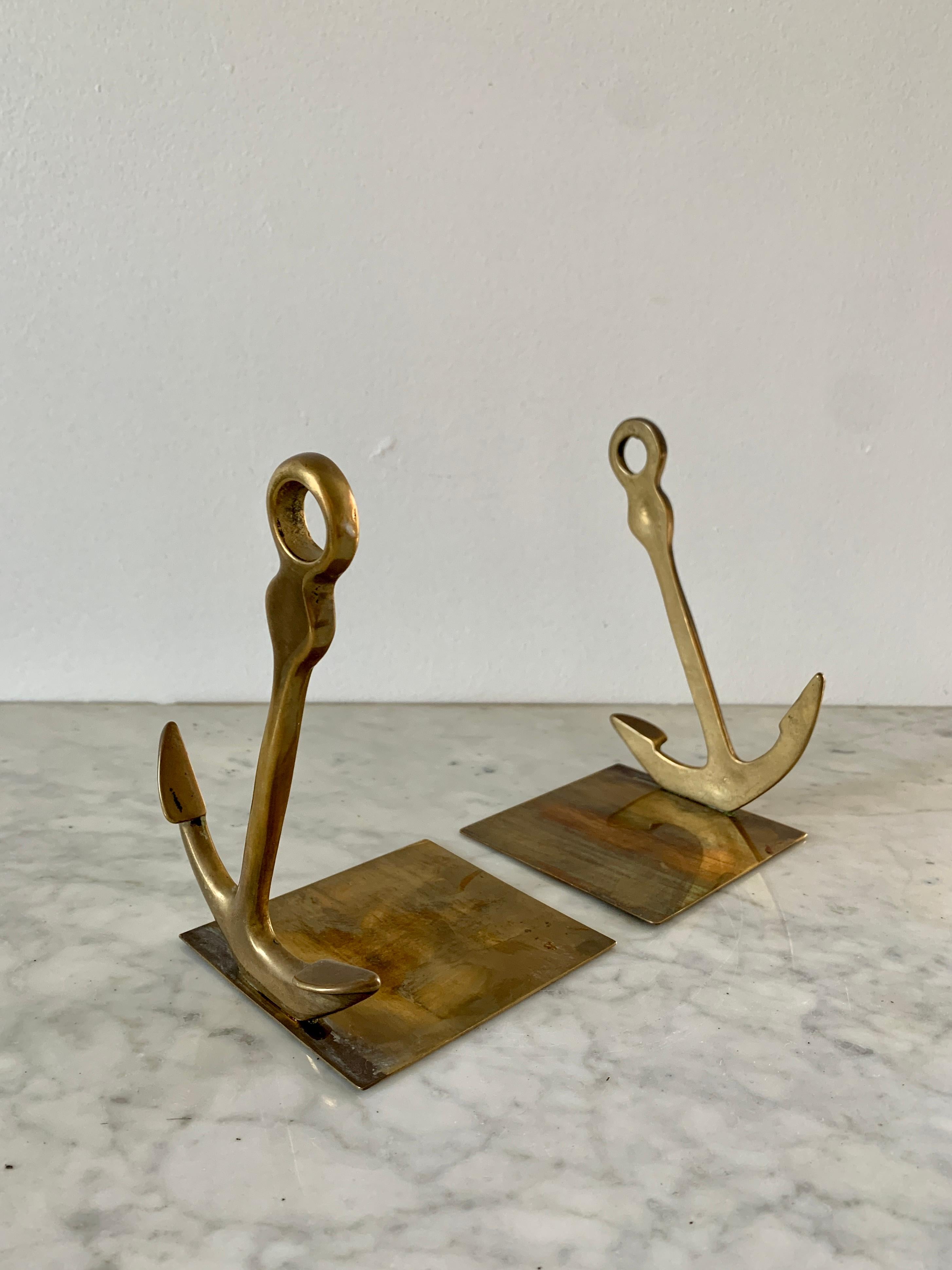 Solid Cast Brass Anchor Bookends In Good Condition For Sale In Elkhart, IN