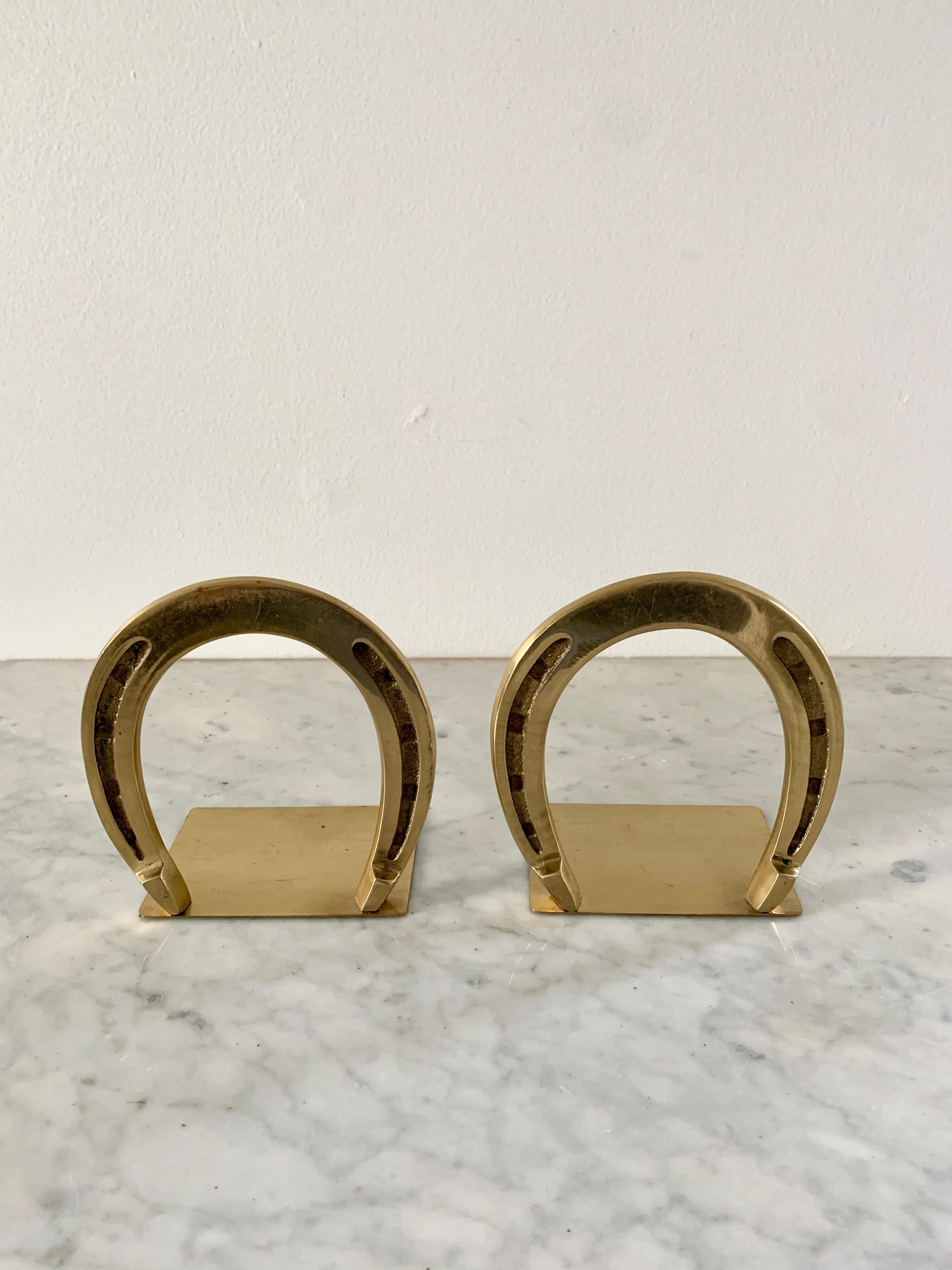 Solid Cast Brass Horseshoe Bookends In Good Condition For Sale In Elkhart, IN