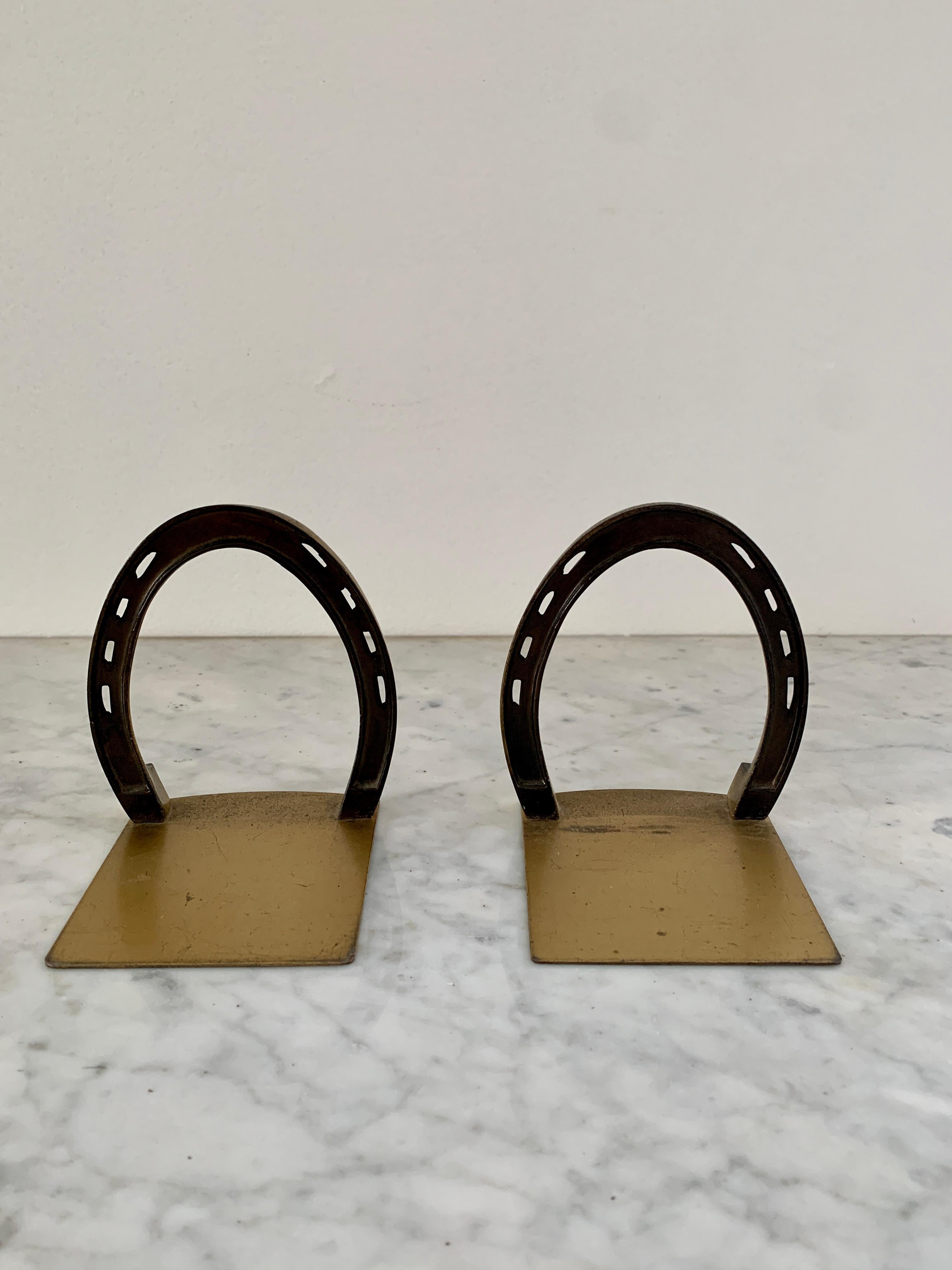 Country Solid Cast Brass Horseshoe Bookends For Sale
