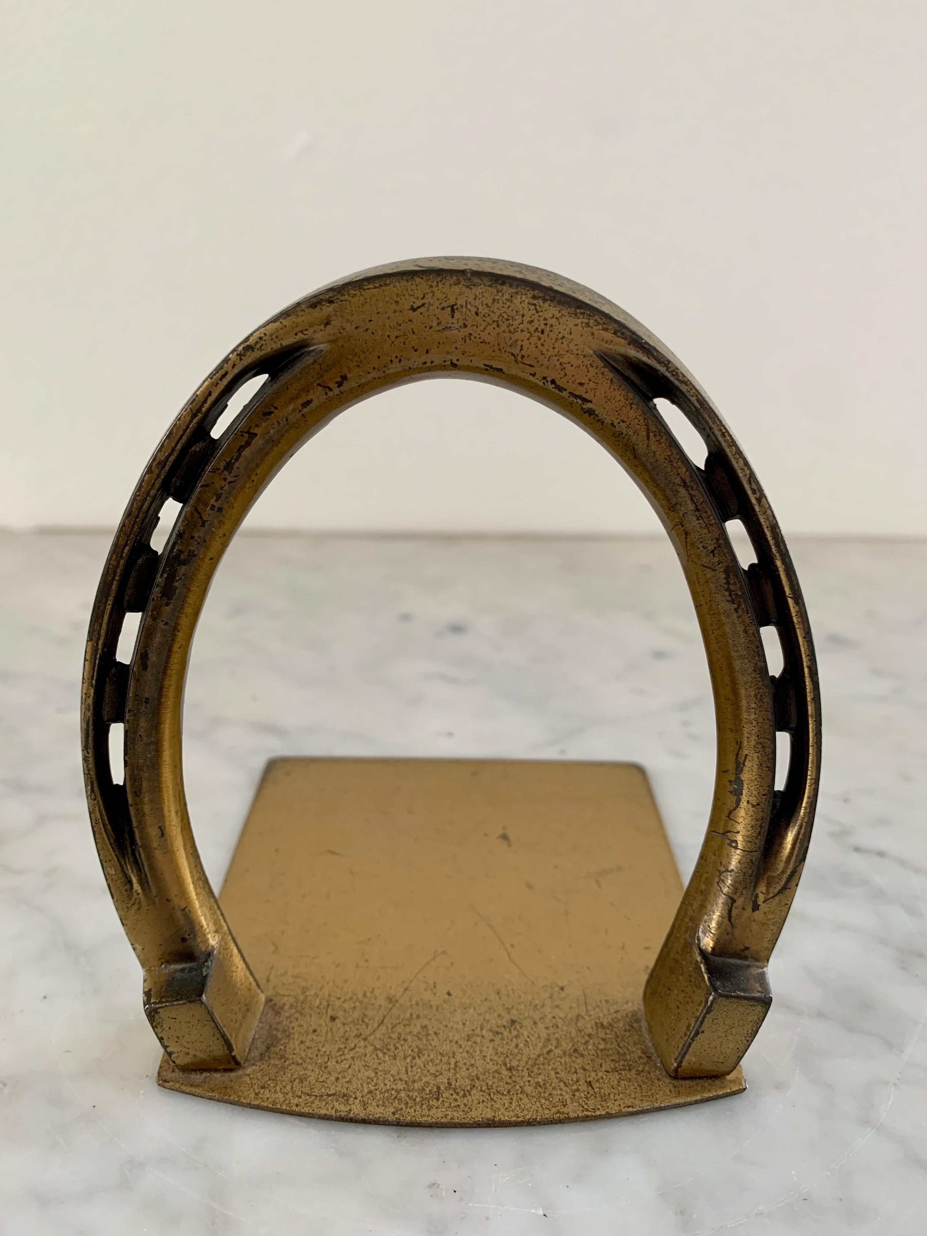 20th Century Solid Cast Brass Horseshoe Bookends For Sale