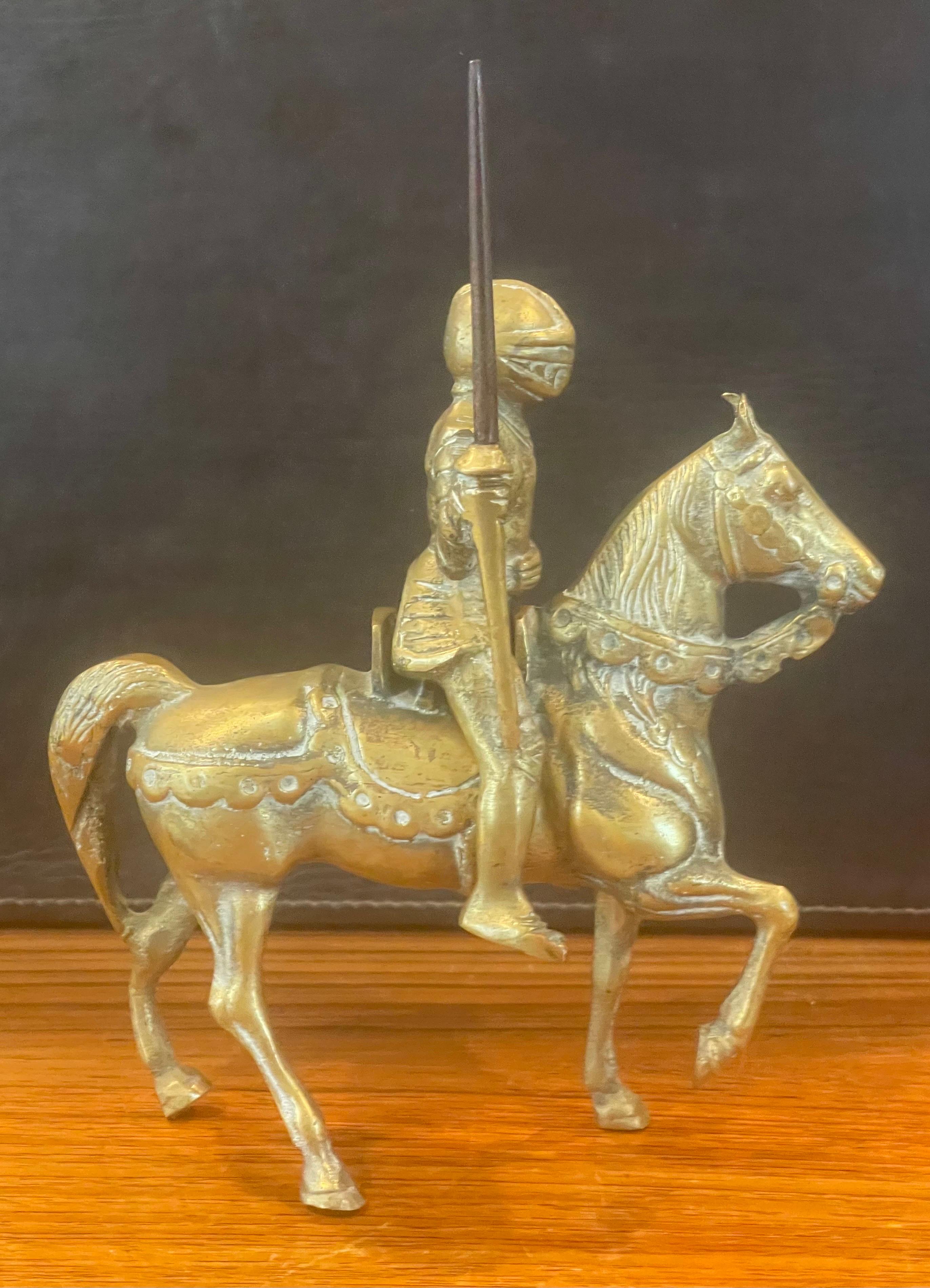Solid Cast Brass Medieval Armored Knight on Horse Sculpture For Sale 2