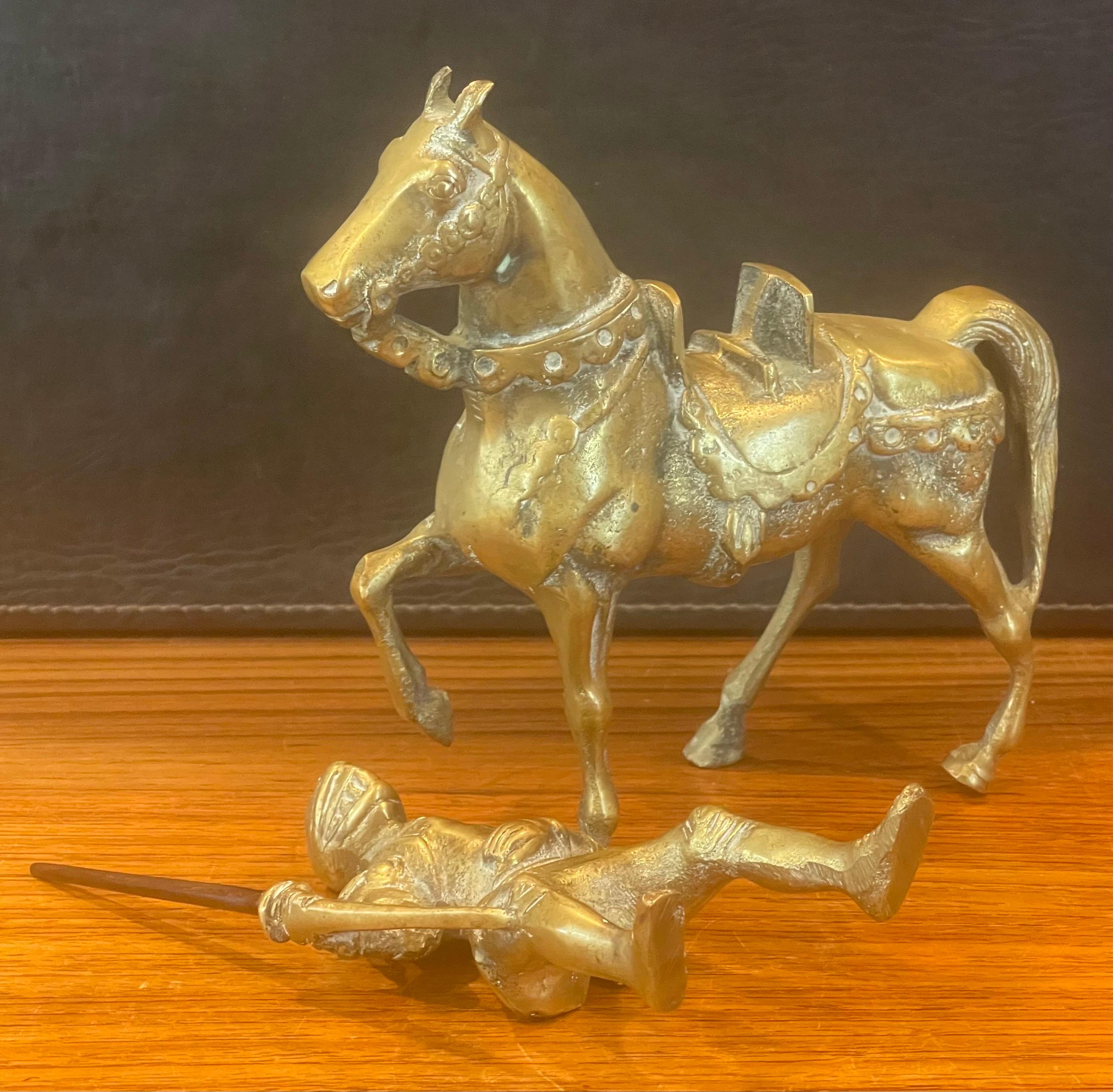 Solid Cast Brass Medieval Armored Knight on Horse Sculpture For Sale 6