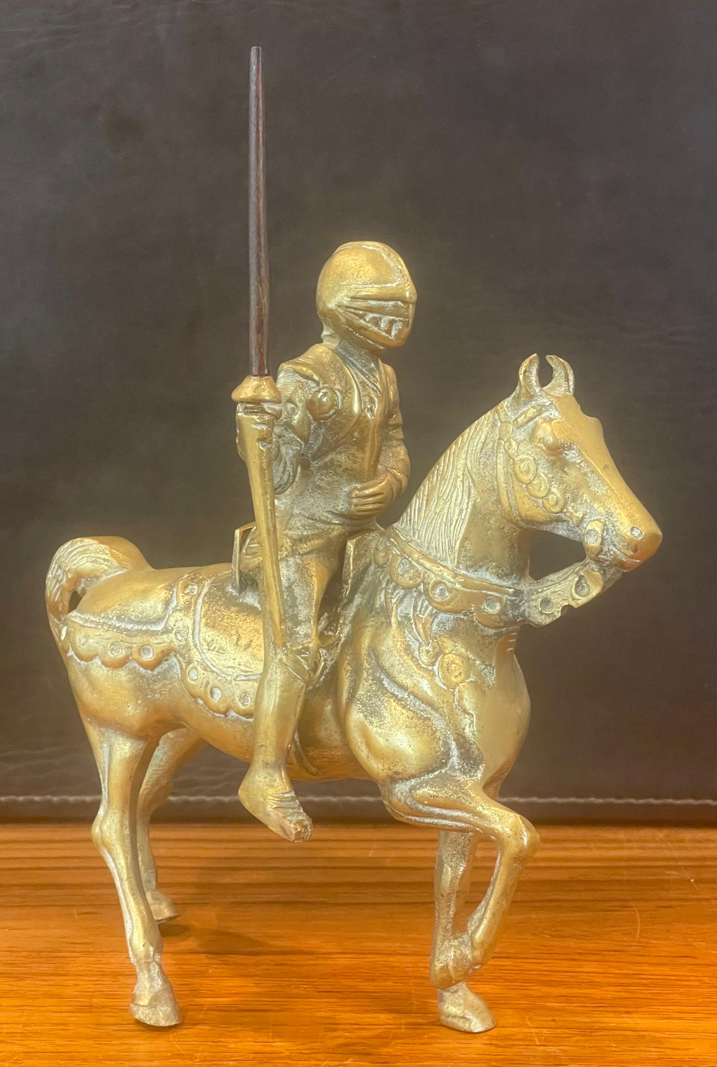 Solid Cast Brass Medieval Armored Knight on Horse Sculpture For Sale 8