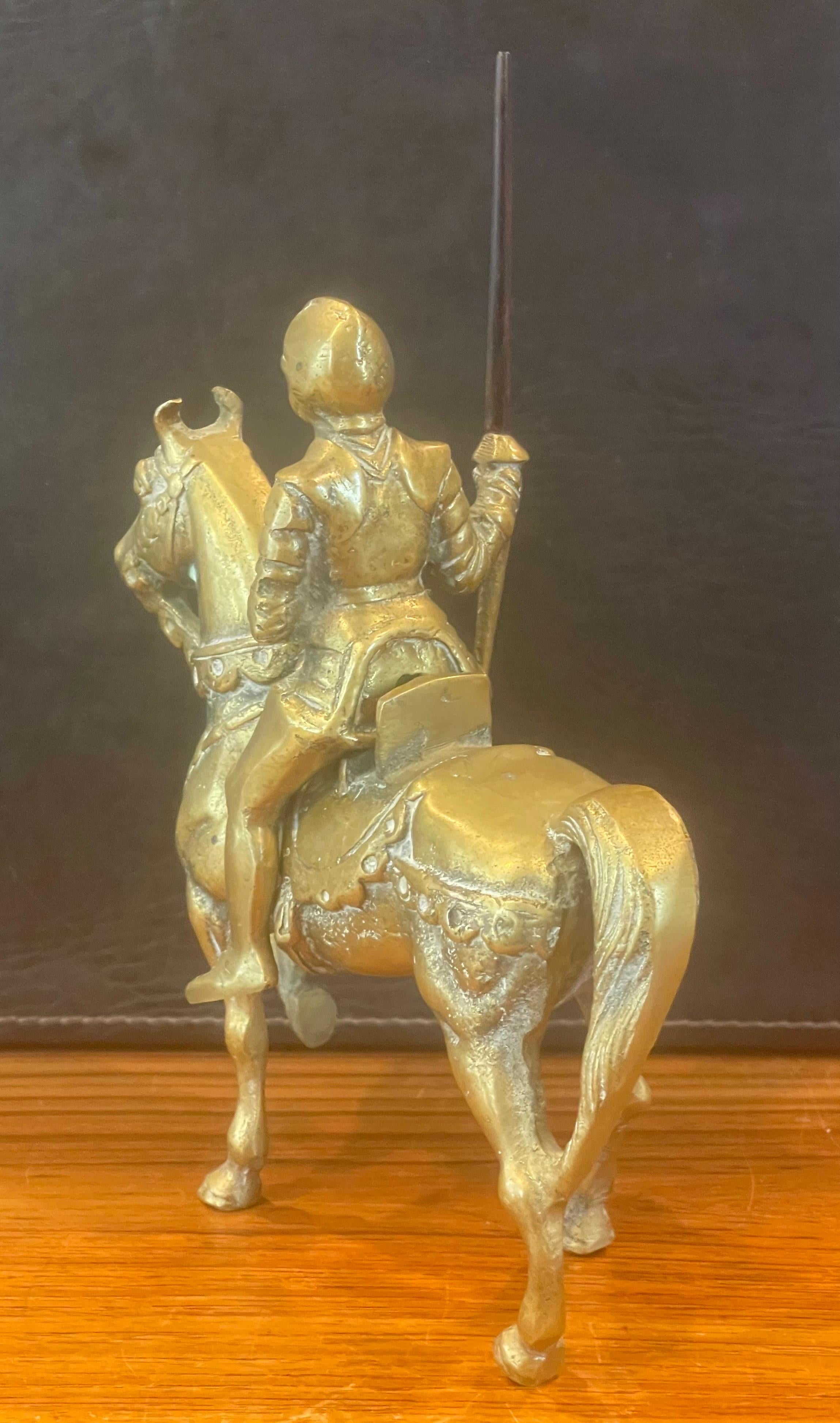 Solid Cast Brass Medieval Armored Knight on Horse Sculpture In Good Condition For Sale In San Diego, CA