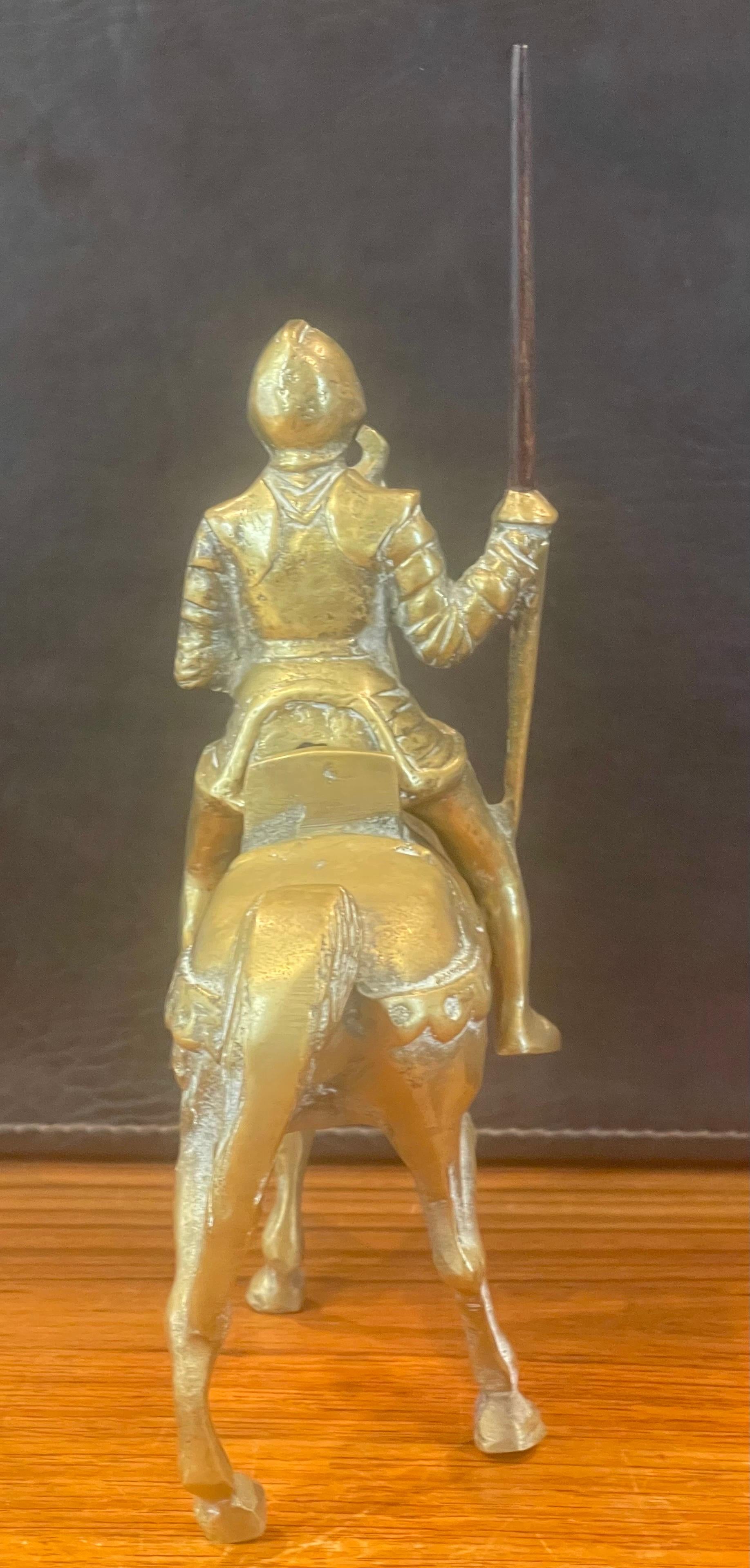 20th Century Solid Cast Brass Medieval Armored Knight on Horse Sculpture For Sale