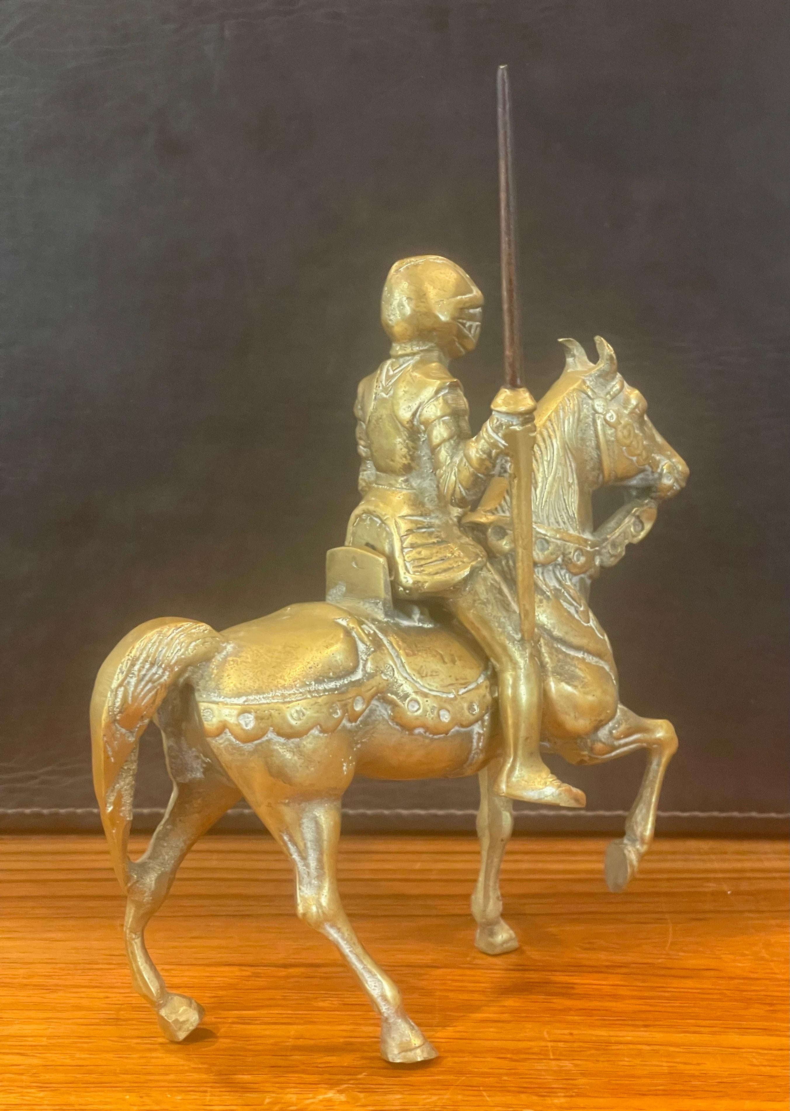 Solid Cast Brass Medieval Armored Knight on Horse Sculpture For Sale 1