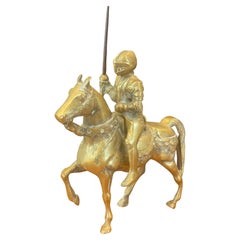 Solid Cast Brass Medieval Armored Knight on Horse Sculpture