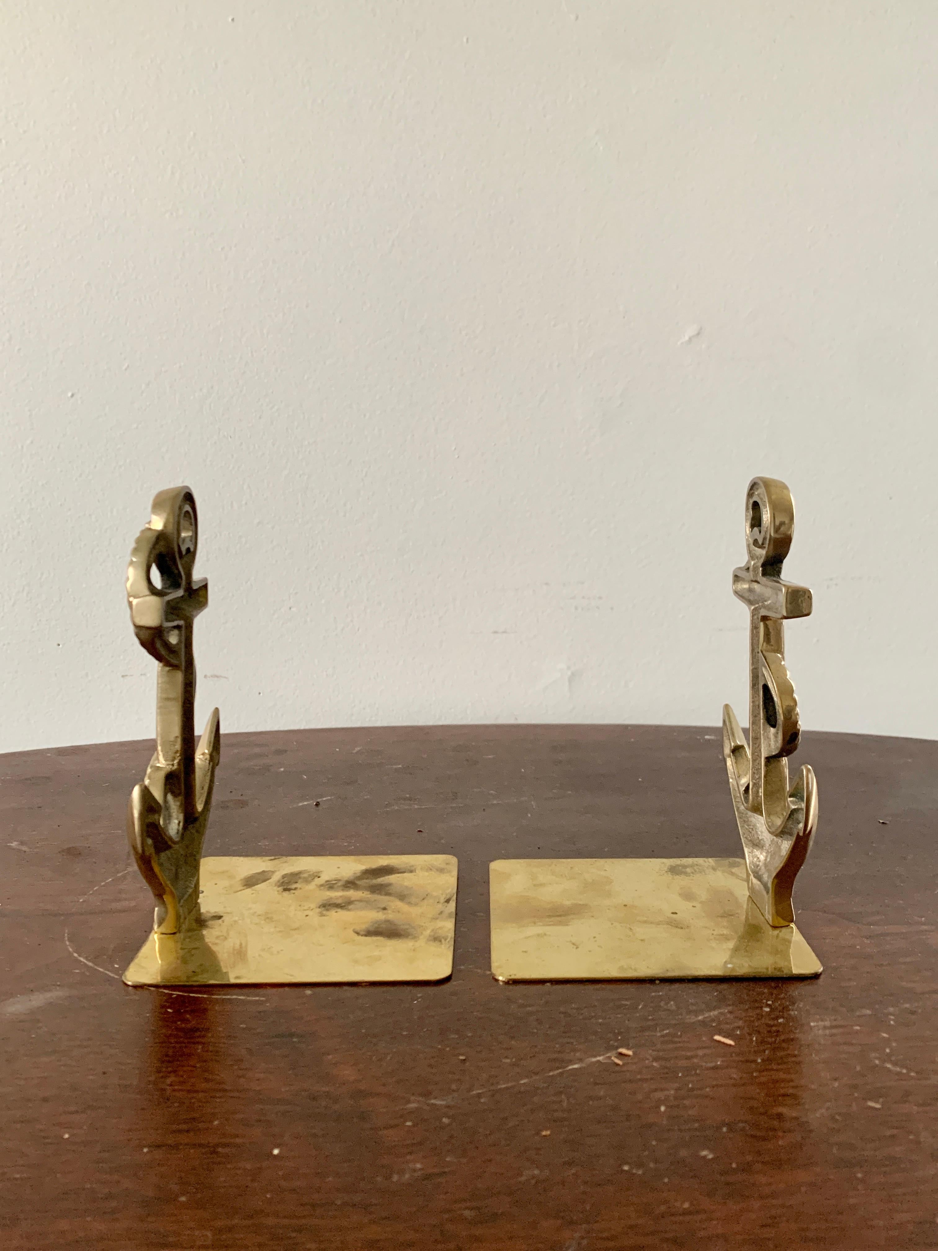 Mid-Century Modern Solid Cast Brass Nautical Anchor Bookends For Sale