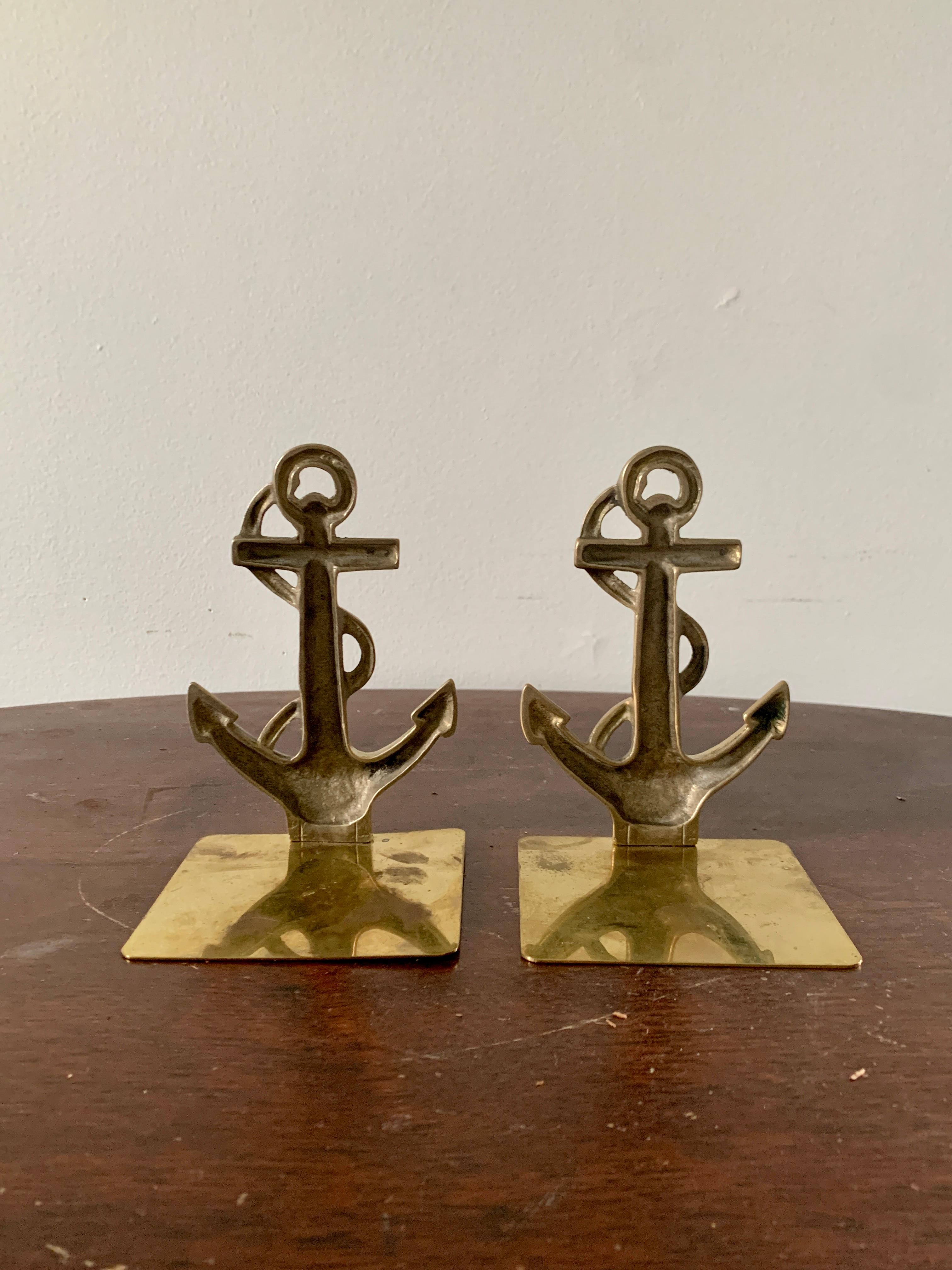Solid Cast Brass Nautical Anchor Bookends In Good Condition For Sale In Elkhart, IN