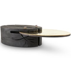 Solid Cast Brass, Shou Sugi Ban Wood Cant & Crystal Jeweled Sherpa Coffee Table