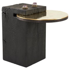 Solid Cast Brass, Shou Sugi Ban Wood Cant & Crystal Jeweled Sherpa Side Table