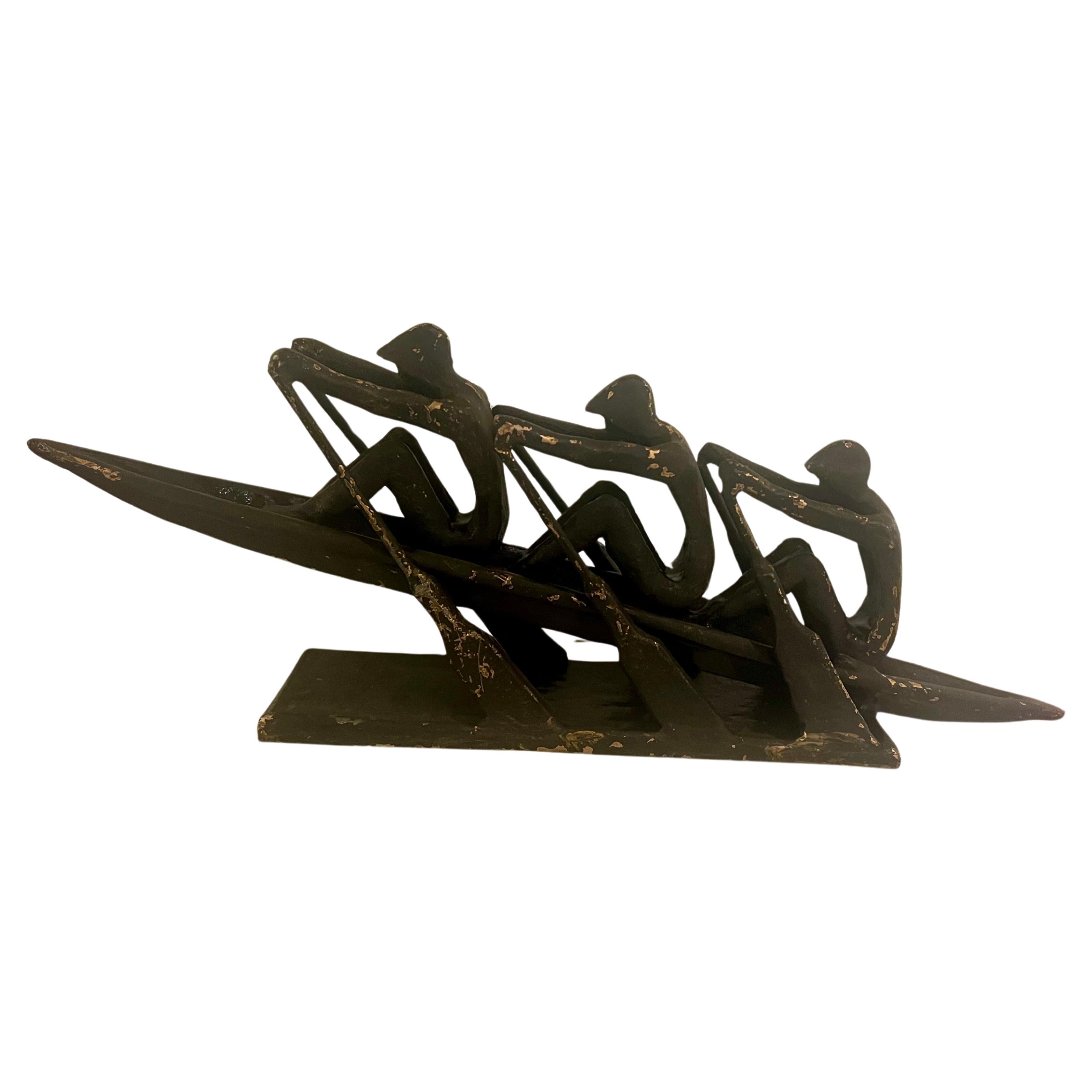 Statue Stonington en fonte massive, finition noir mat et or