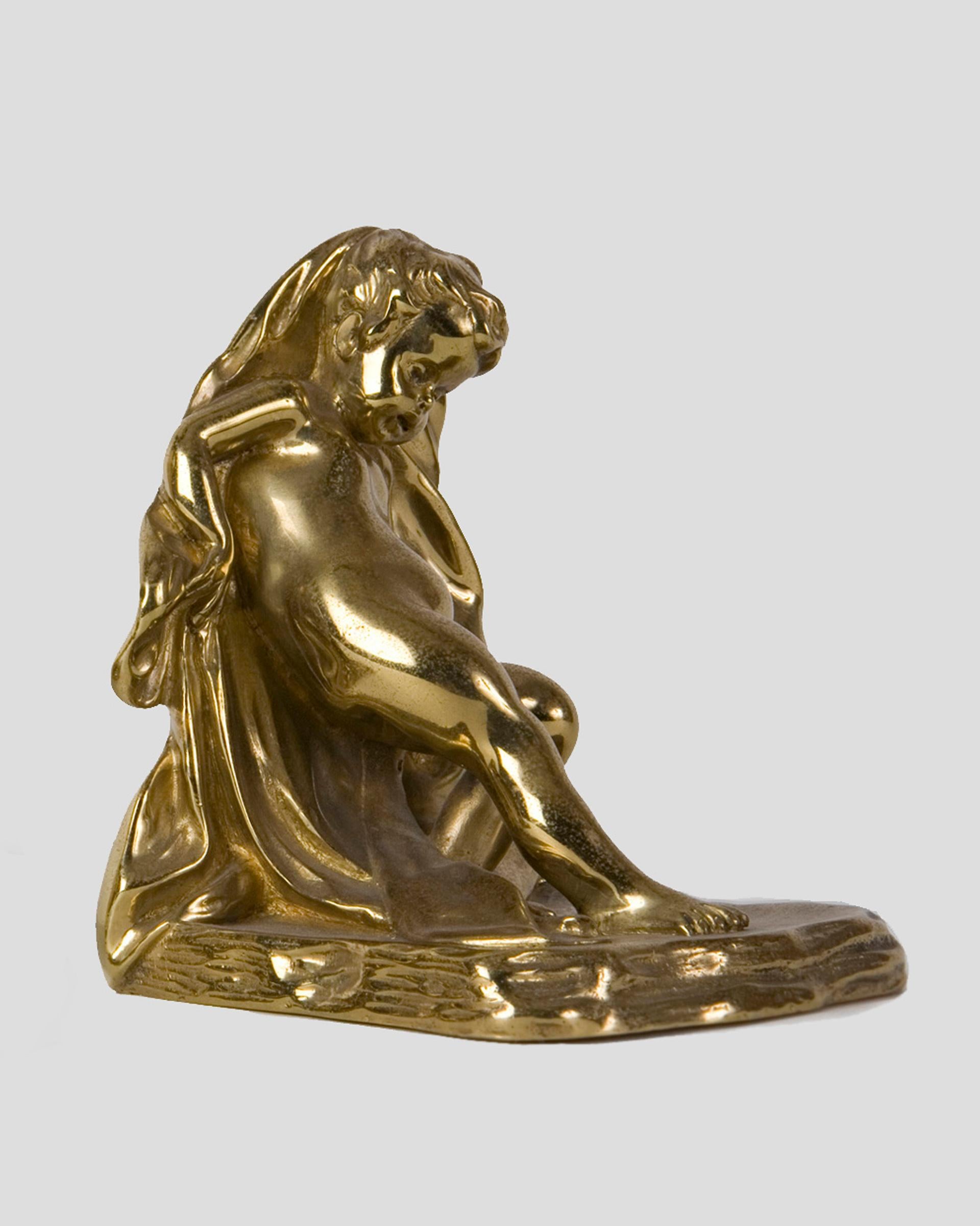 American Solid Cast Polished Bronze Sterling Bronze Co. Cherub Bookends, Circa 1930s For Sale